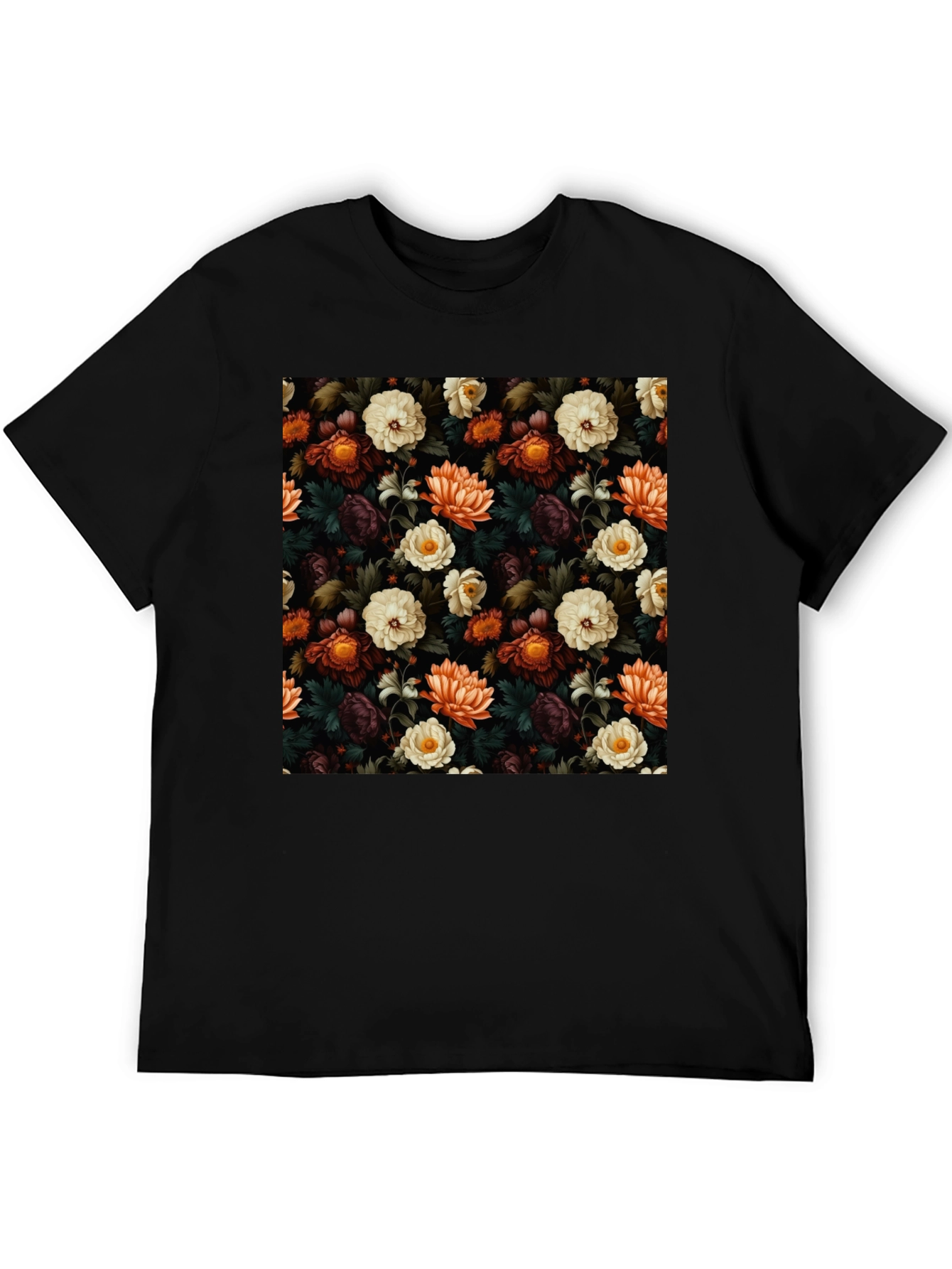 Black Floral Pattern T-Shirt view 5
