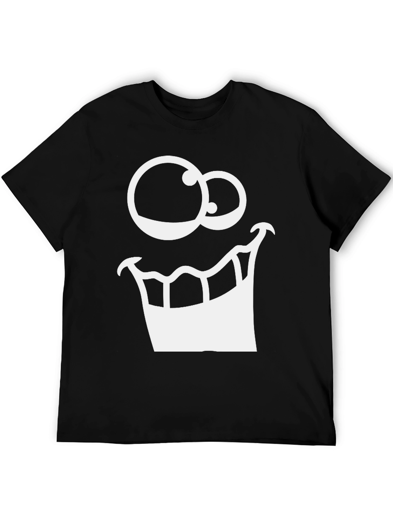 Black Cartoon Face Graphic Tee - Black Cotton T-Shirt view 5
