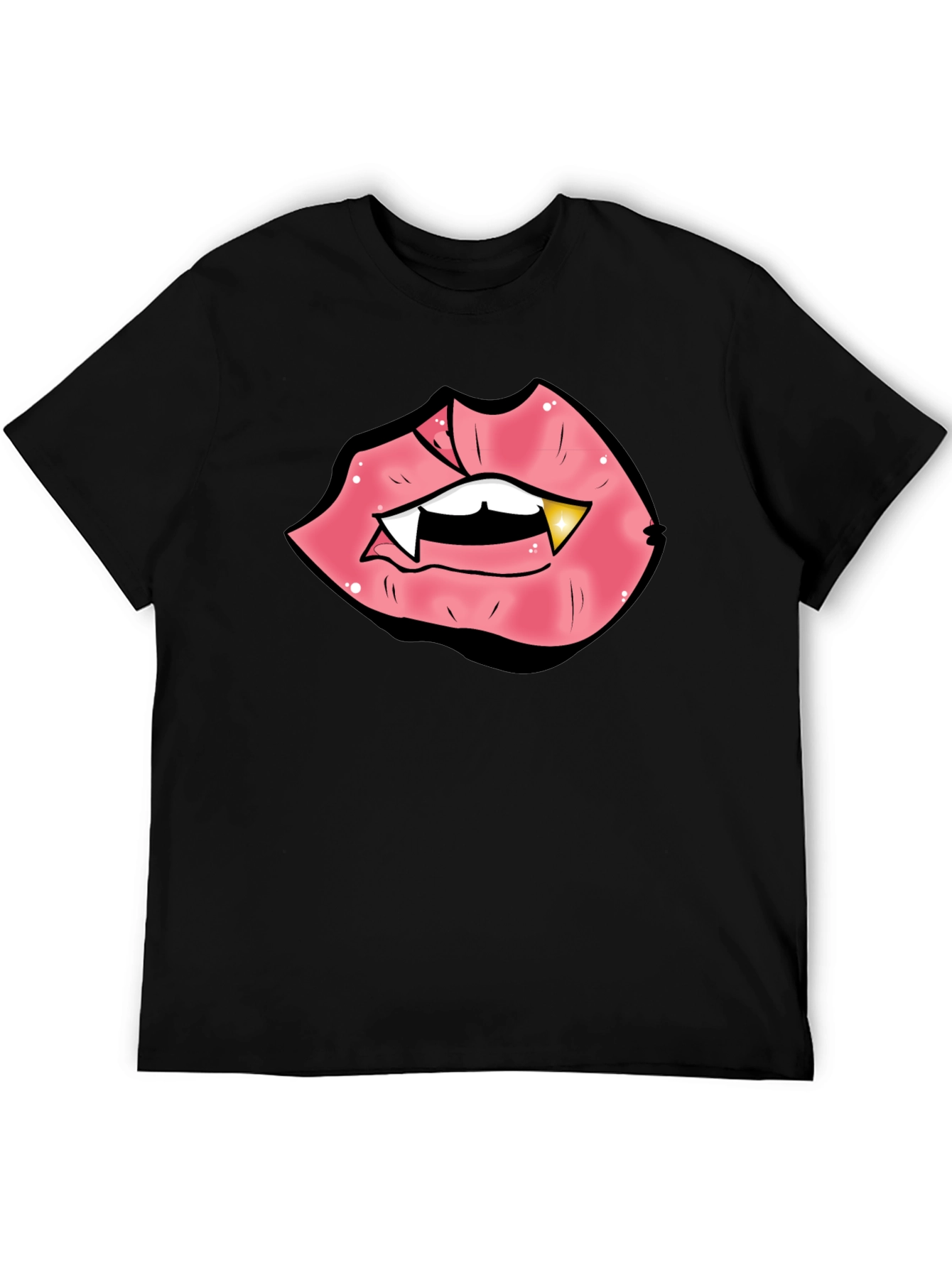Black Vampire Lips Graphic Tee - Black Cotton Blend view 5