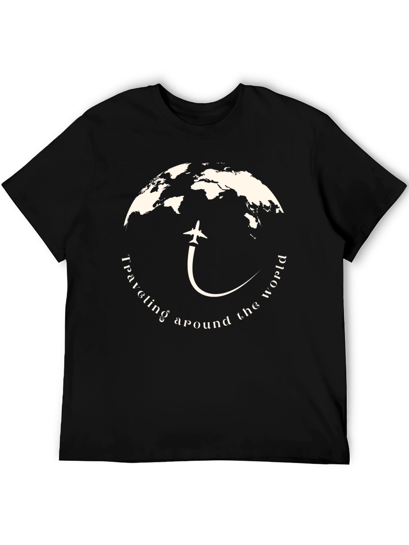 Black Travel the World T-Shirt: Airplane & Earth Design view 5