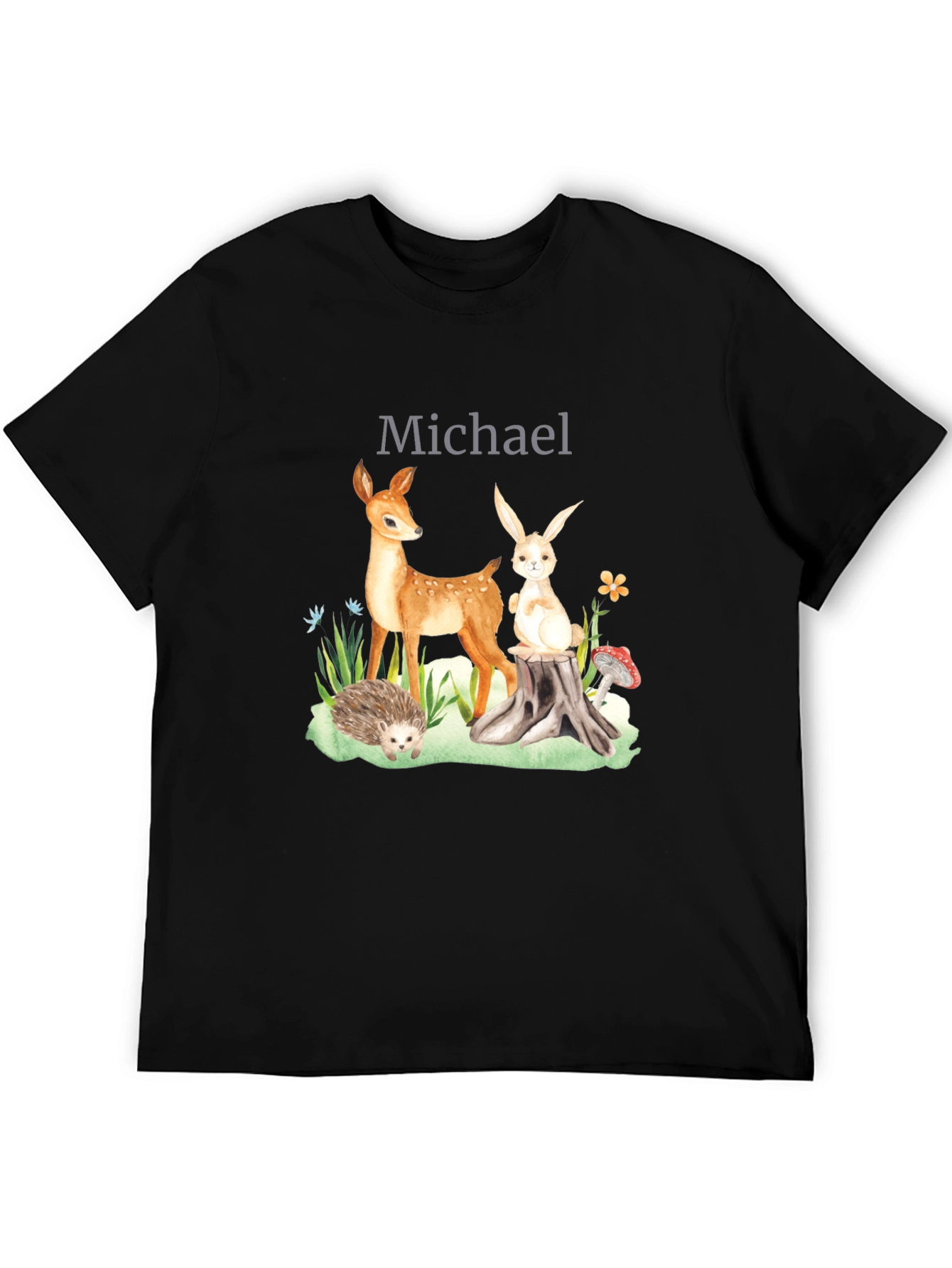 Black Personalized Woodland Animals T-Shirt view 5