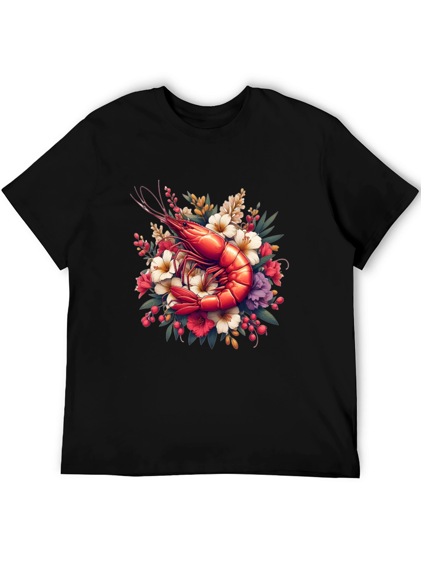Black Shrimp Floral Graphic Tee view 5