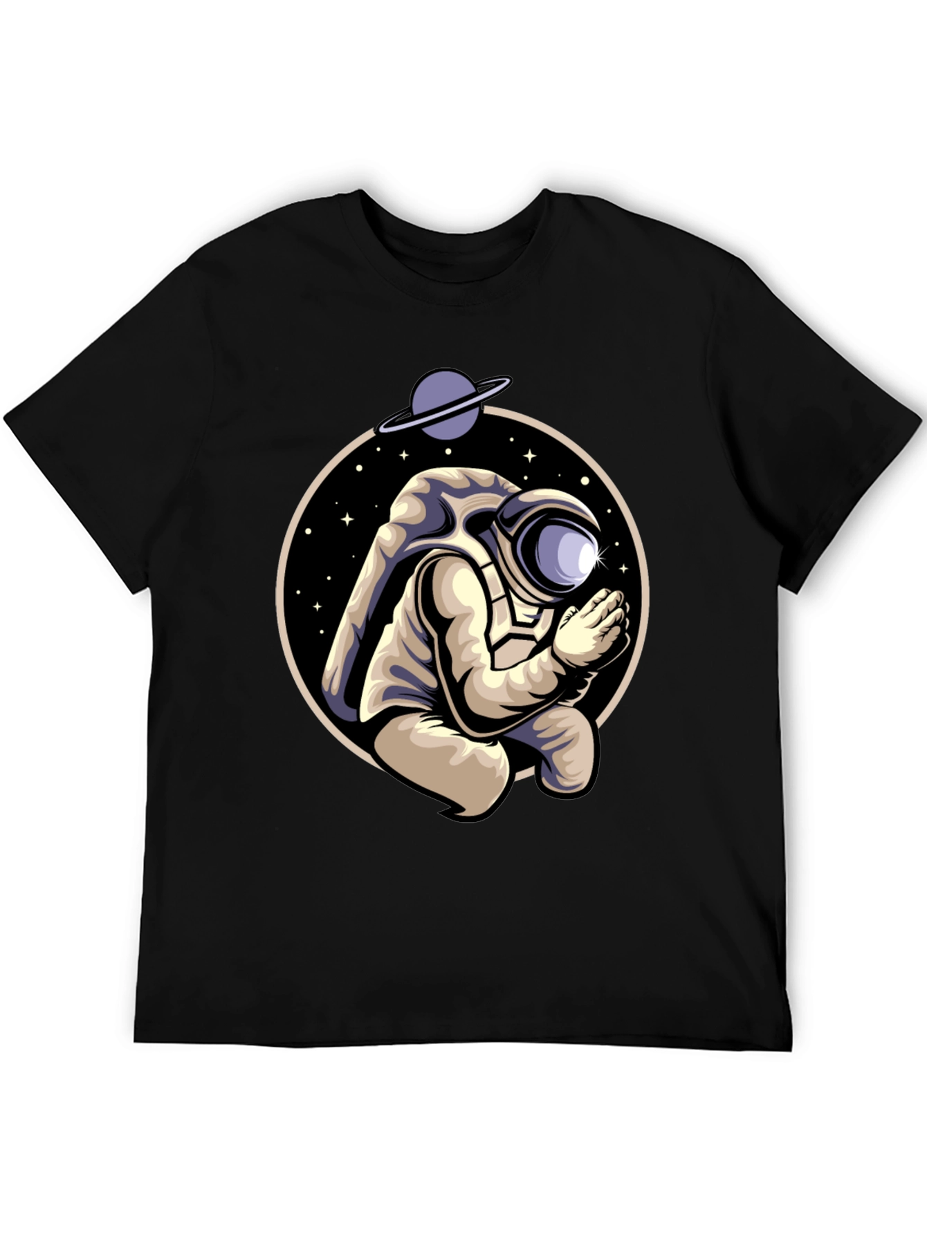 Black Praying Astronaut Graphic Tee - Unique Space Design view 5