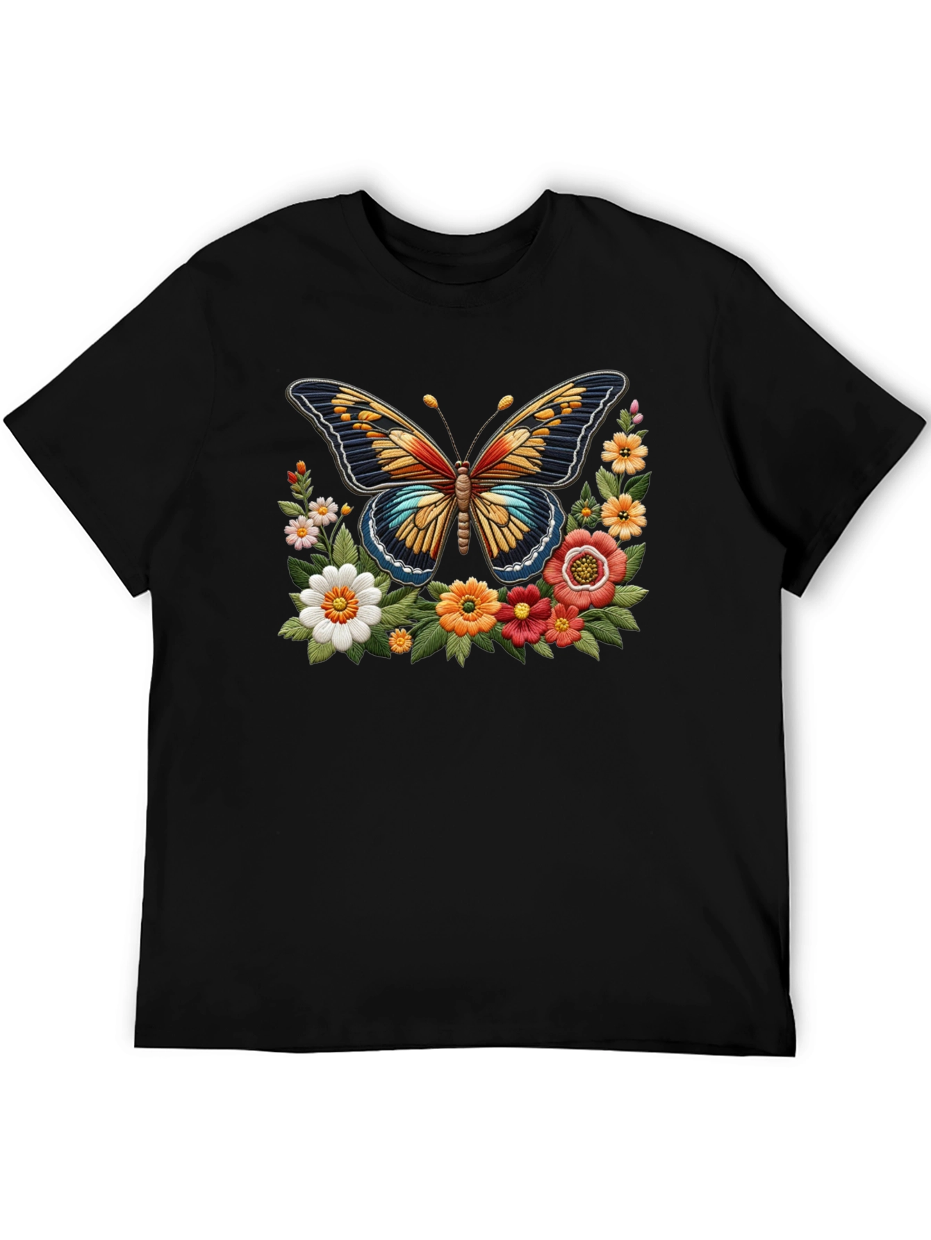 Black Butterfly Floral Graphic Print Black T-Shirt view 5