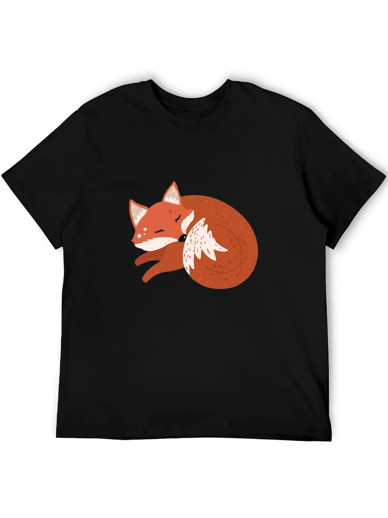 Black Cute Fox Graphic Tee - Soft Black Cotton T-Shirt view 5
