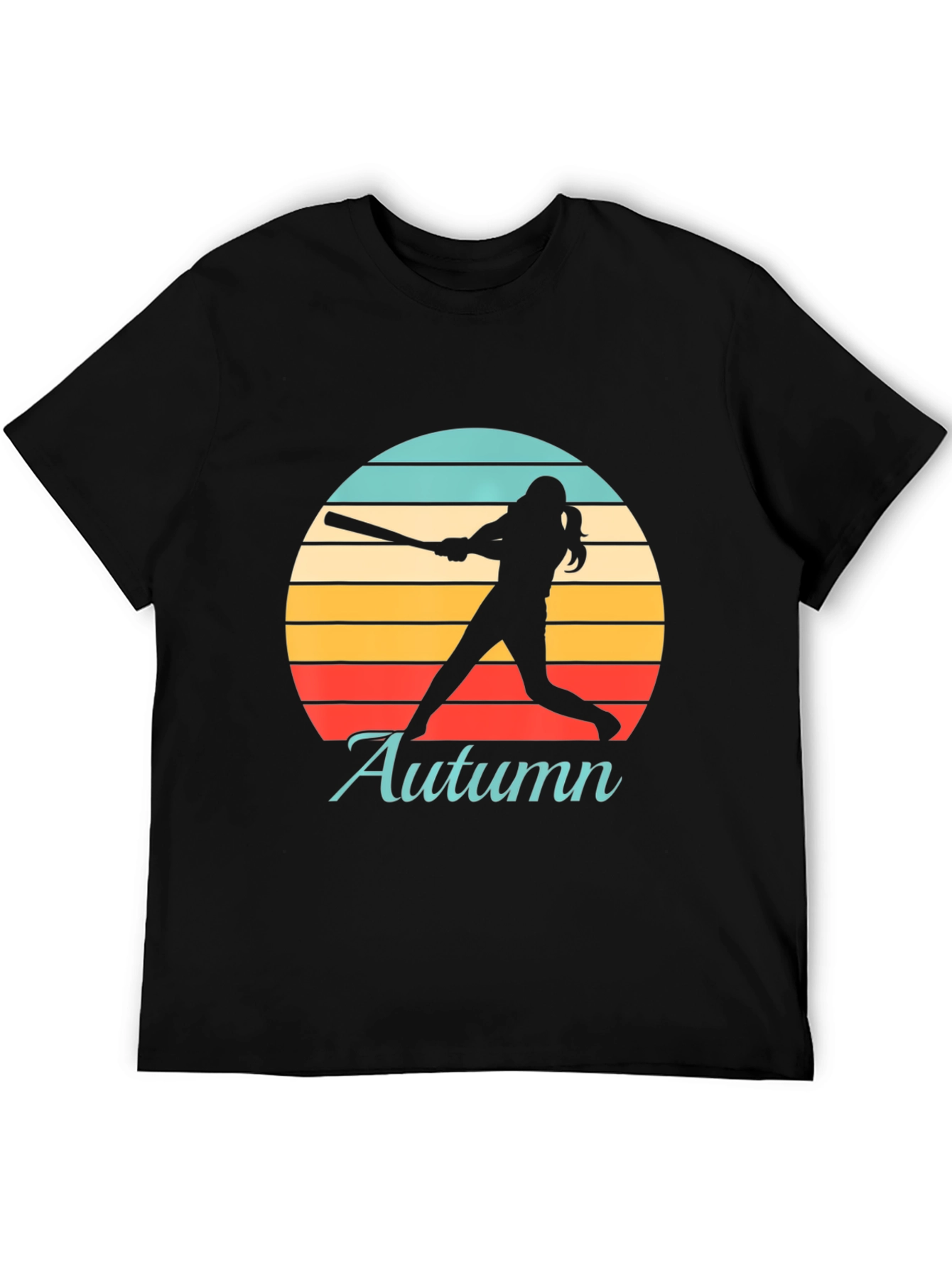 Black Autumn Softball T-Shirt Retro Sunset Silhouette view 5