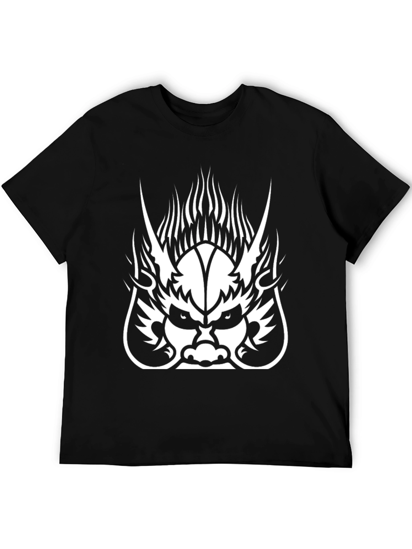 Black Men's Black T-Shirt with Dragon Graphic Print view 5