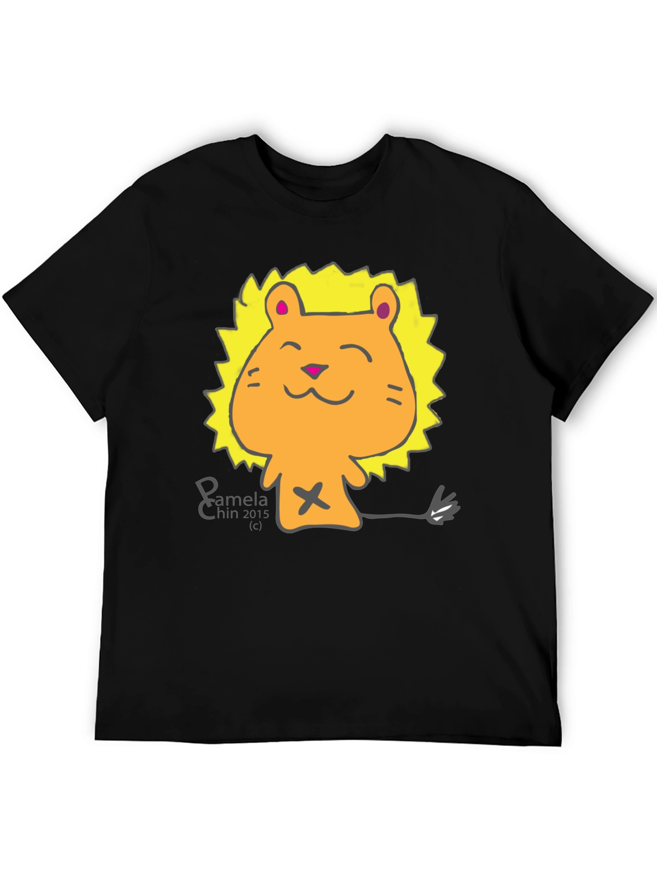 Black Cute Lion Cartoon Black T-Shirt view 5