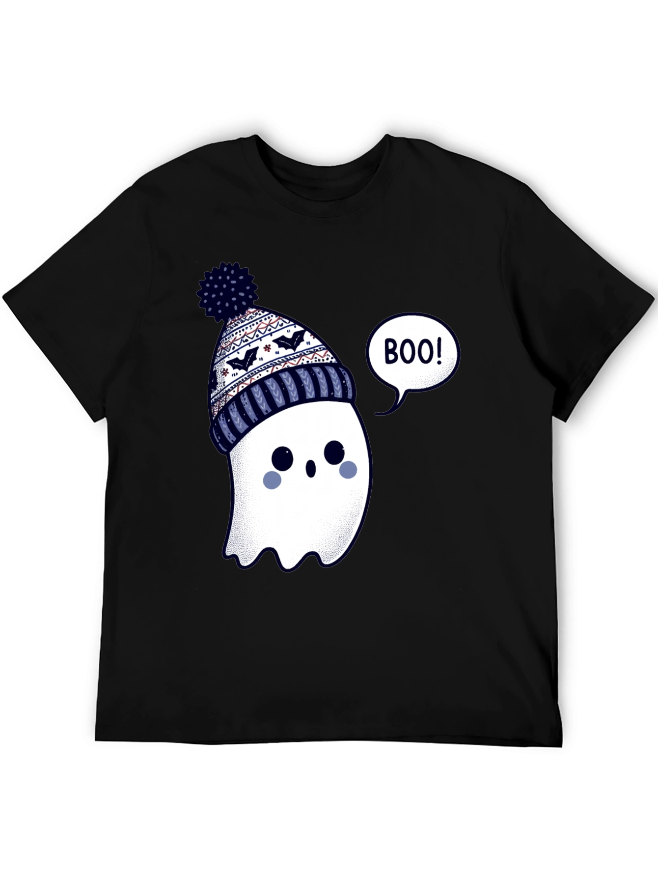 Black Cute Ghost in Beanie T-Shirt - Halloween Style view 5