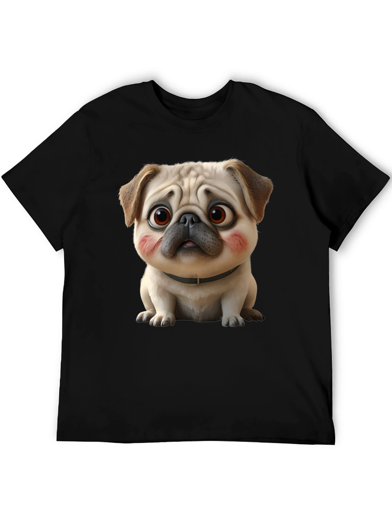 Black Cute Cartoon Pug Dog Black T-Shirt view 5