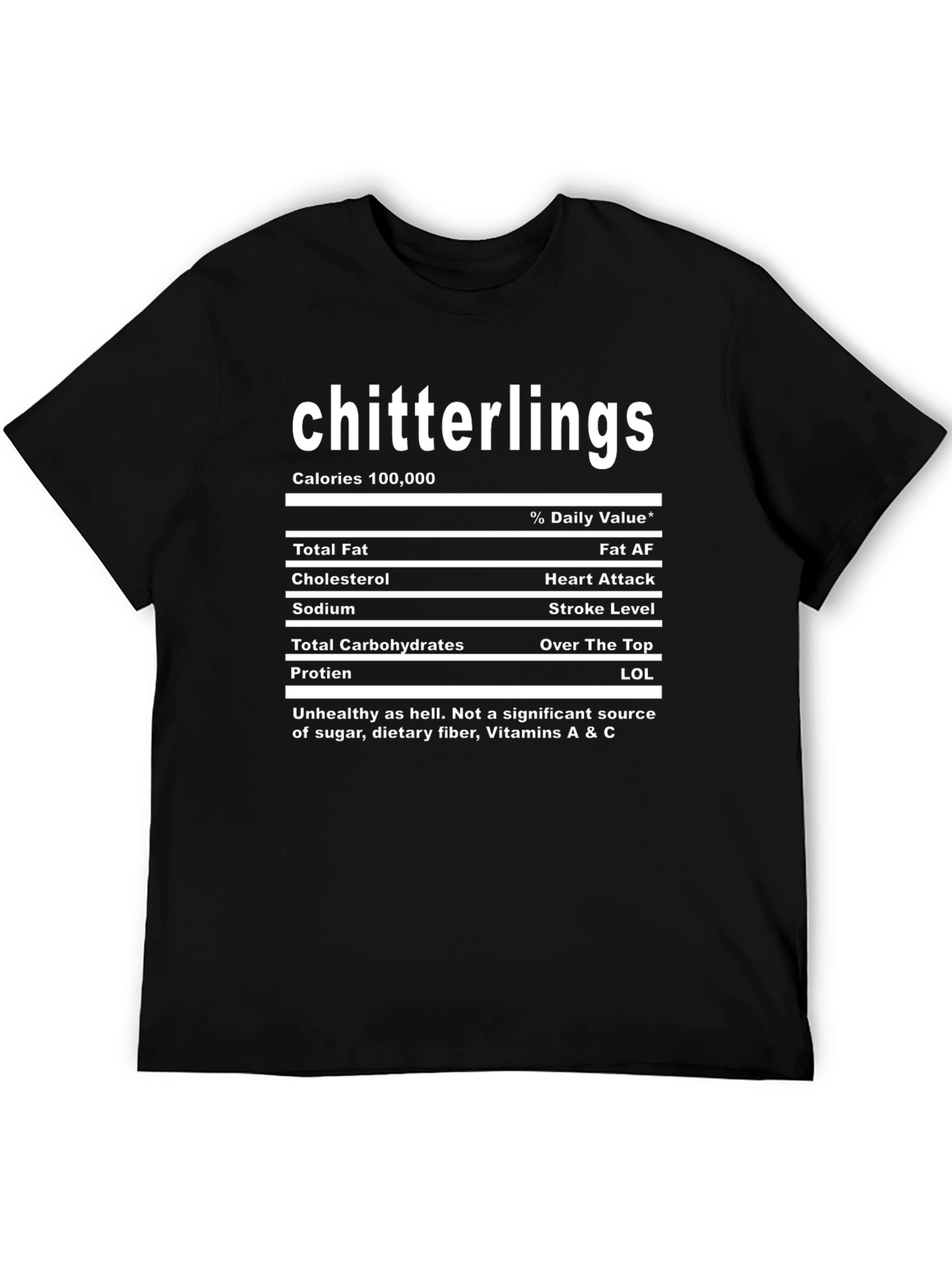 Black Chitterlings Nutrition Facts Funny Black T-Shirt view 5