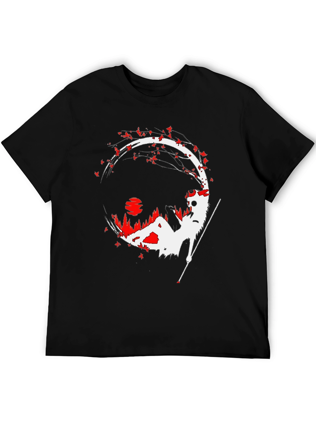 Black Samurai Silhouette Graphic Tee - Men's Black T-Shirt view 5