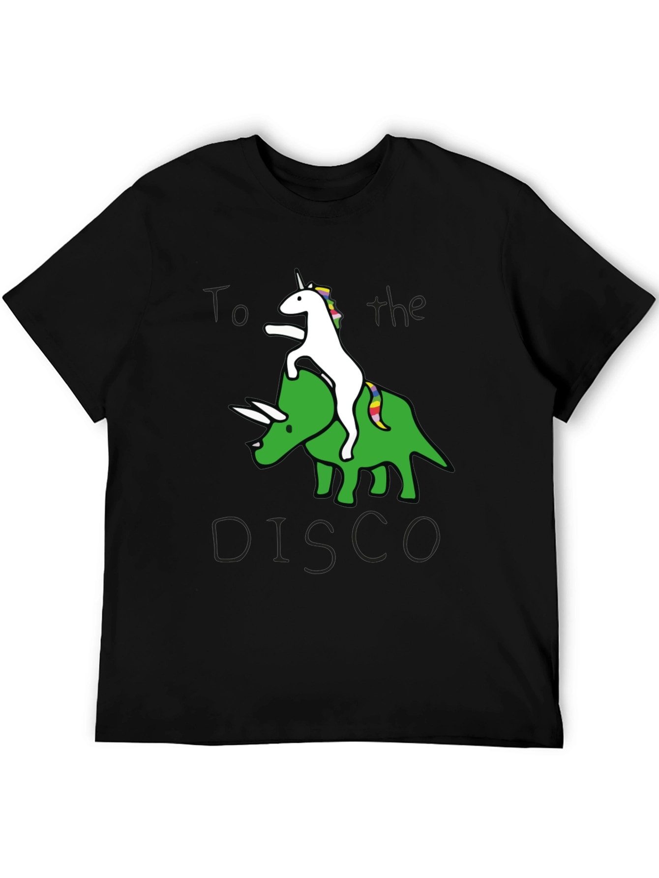 Black Unicorn Riding Triceratops to the Disco Graphic Tee view 5