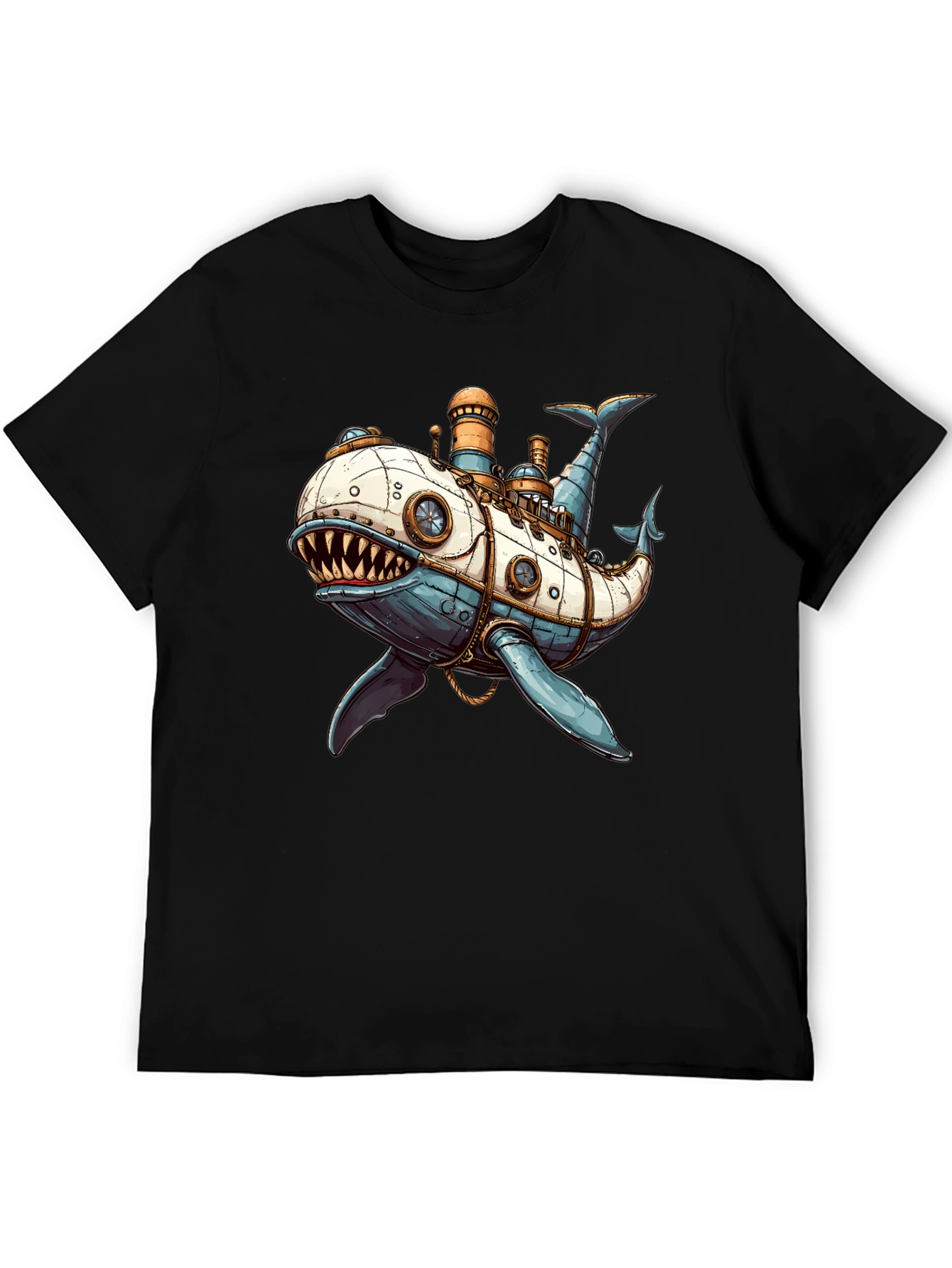 Black Steampunk Whale T-Shirt - Unique Design view 5