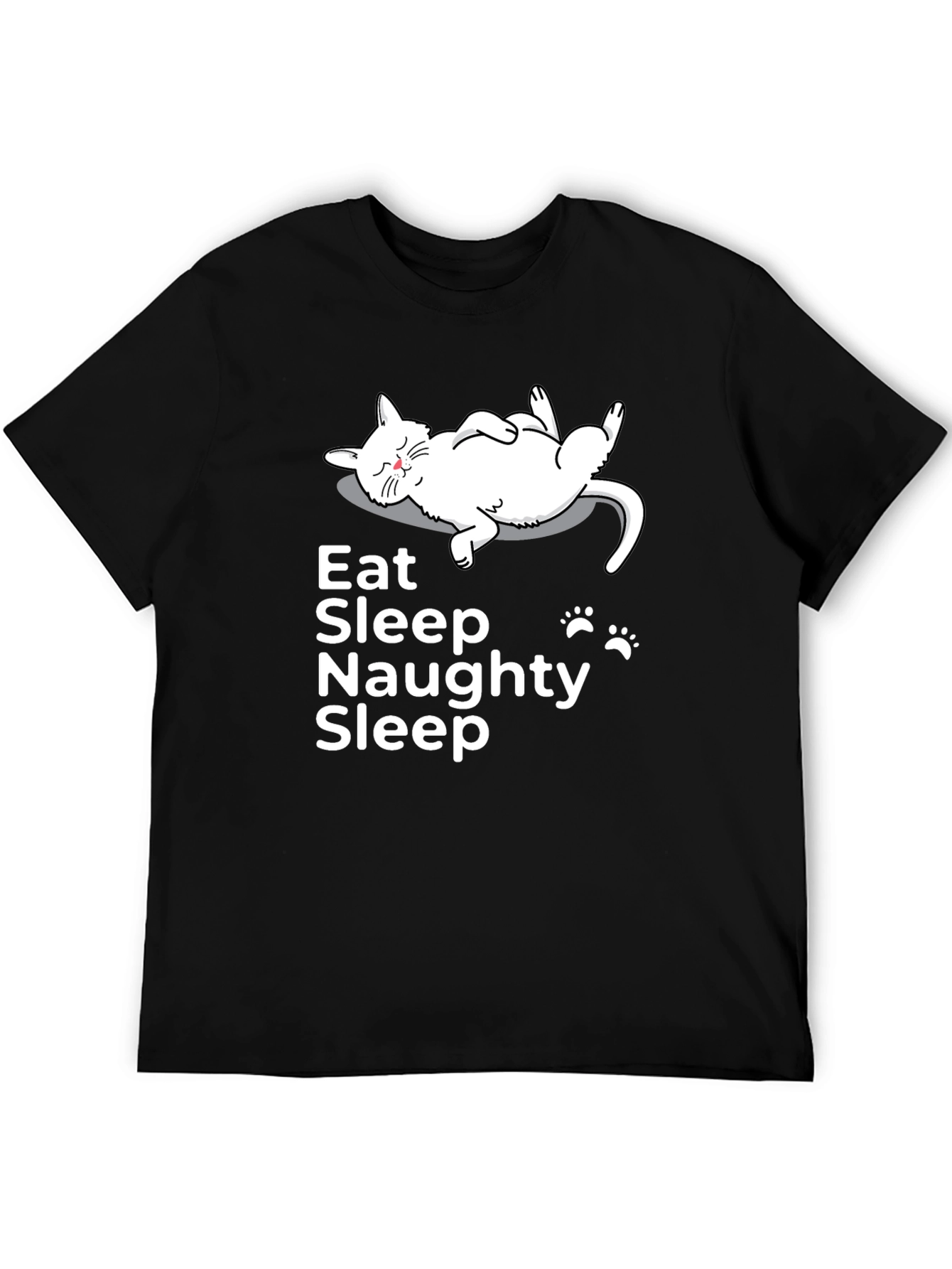 Black Eat Sleep Naughty Sleep Cat Graphic Tee view 5