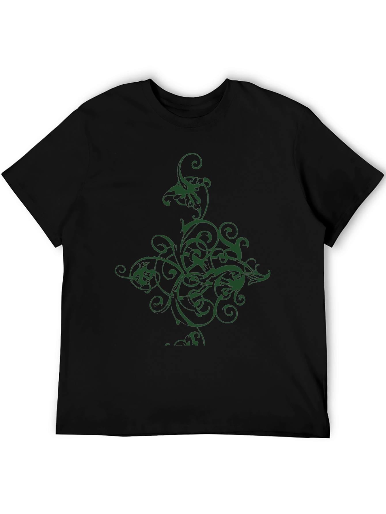 Black Men's Black T-Shirt with Green Floral Graphic view 5