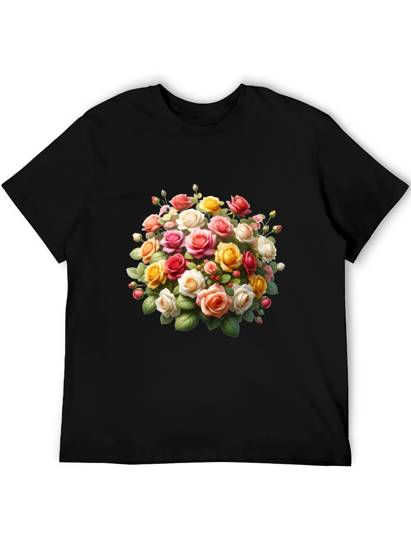 Black Floral Roses Graphic Black T-Shirt view 5