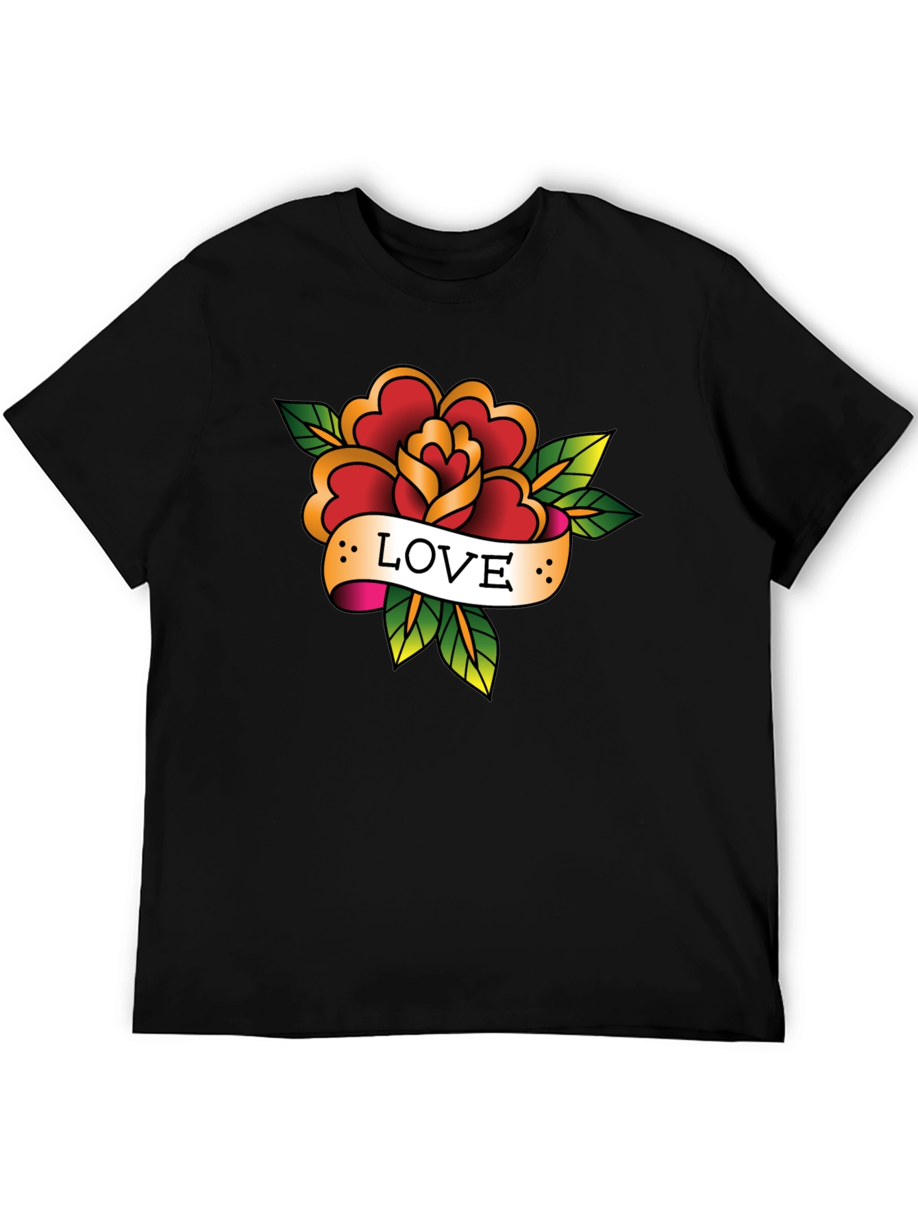 Black Love Rose Tattoo Style Black Graphic Tee view 5