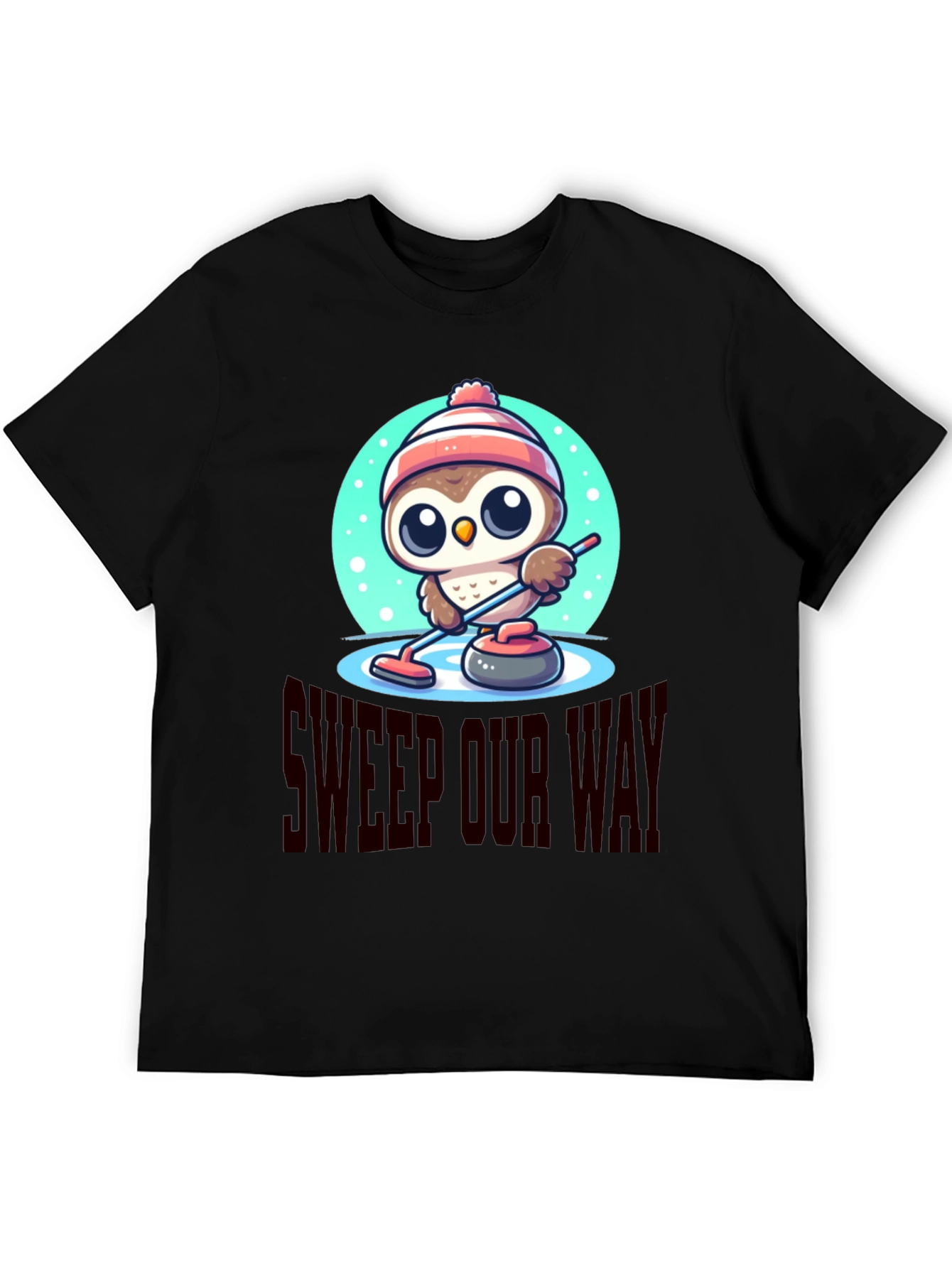 Black Cute Cartoon Owl Curling T-Shirt view 5