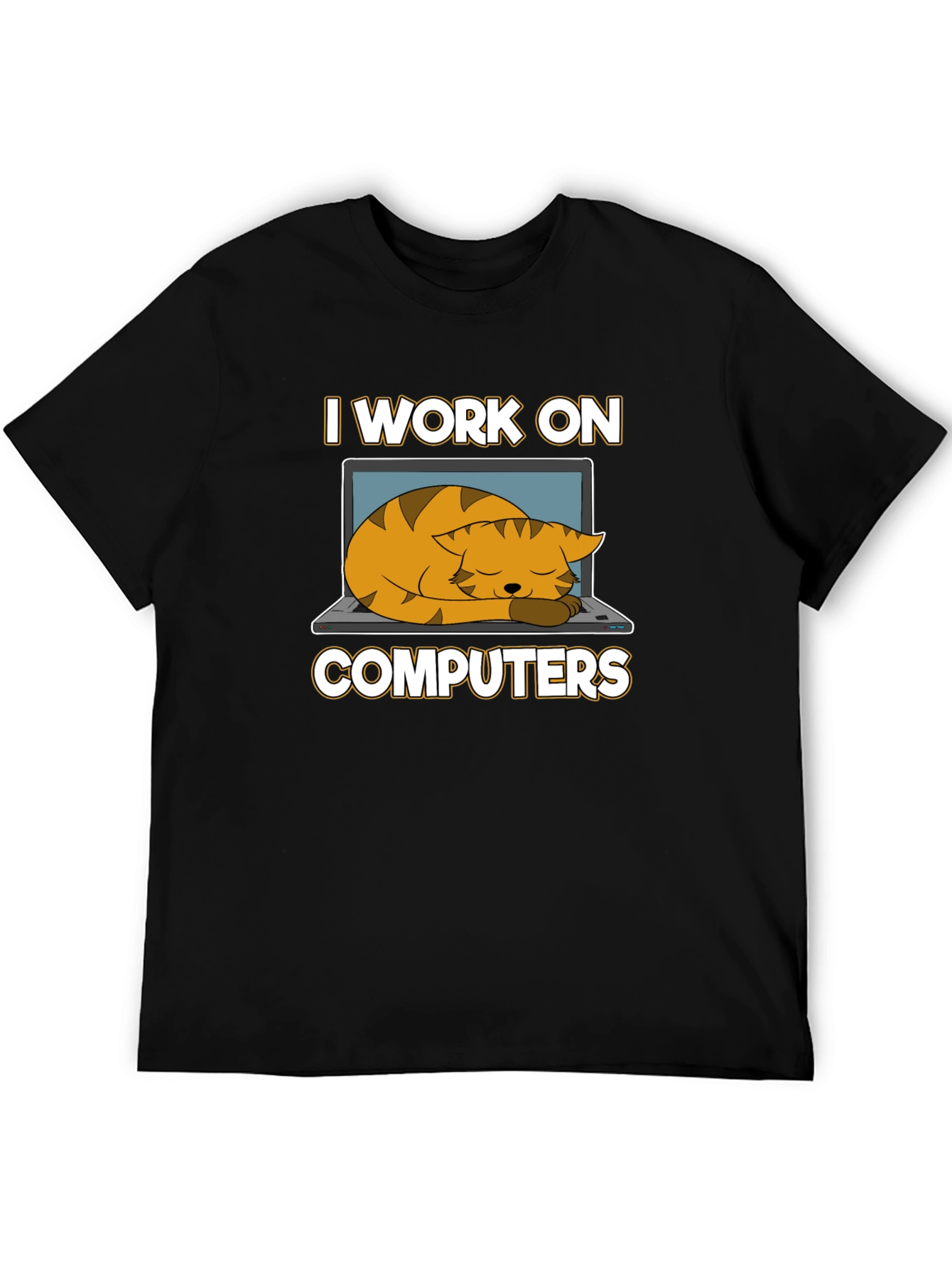 Black I Work On Computers Cat Nap T-Shirt view 5