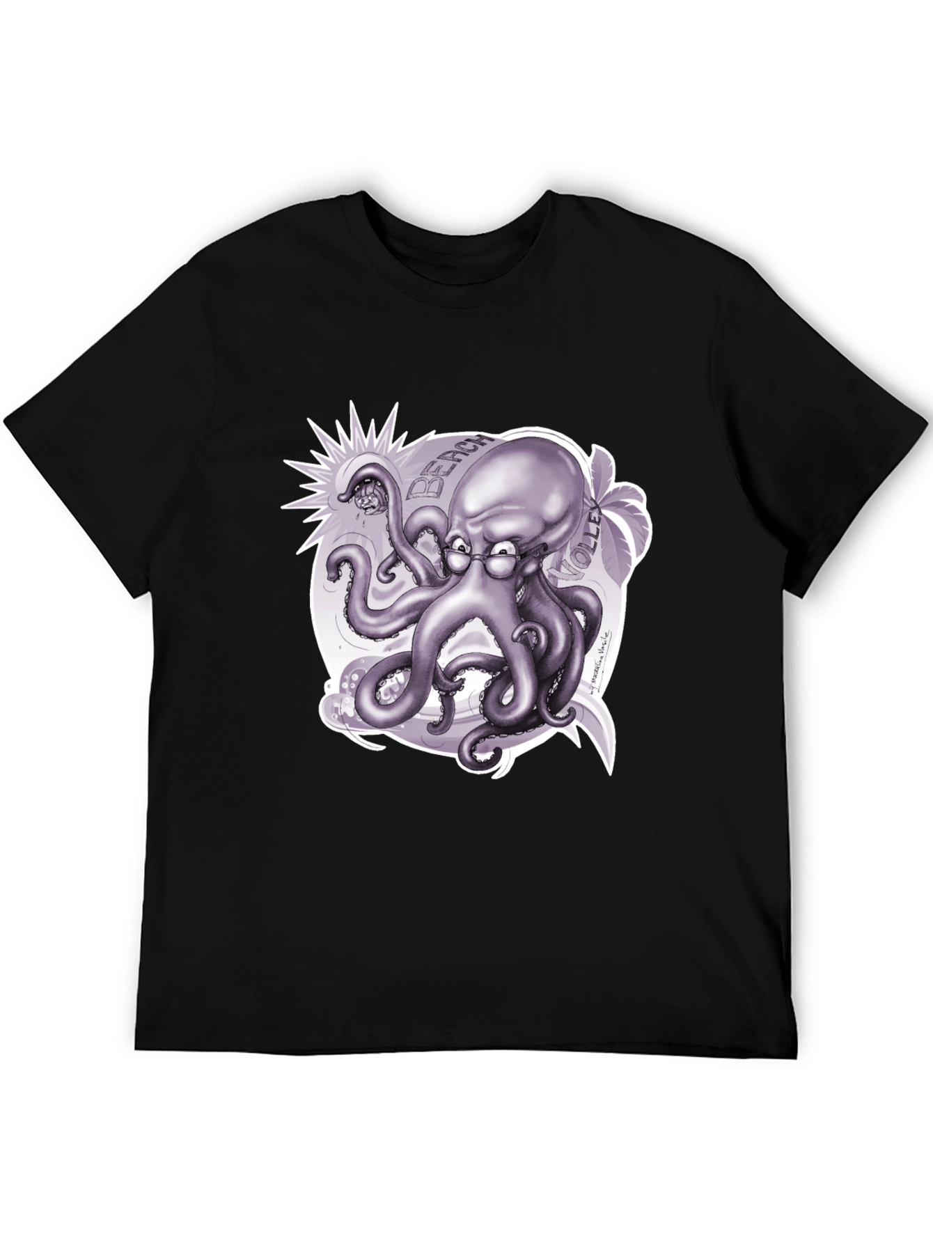 Black Octopus Beach Volleyball T-Shirt - Unique Design view 5