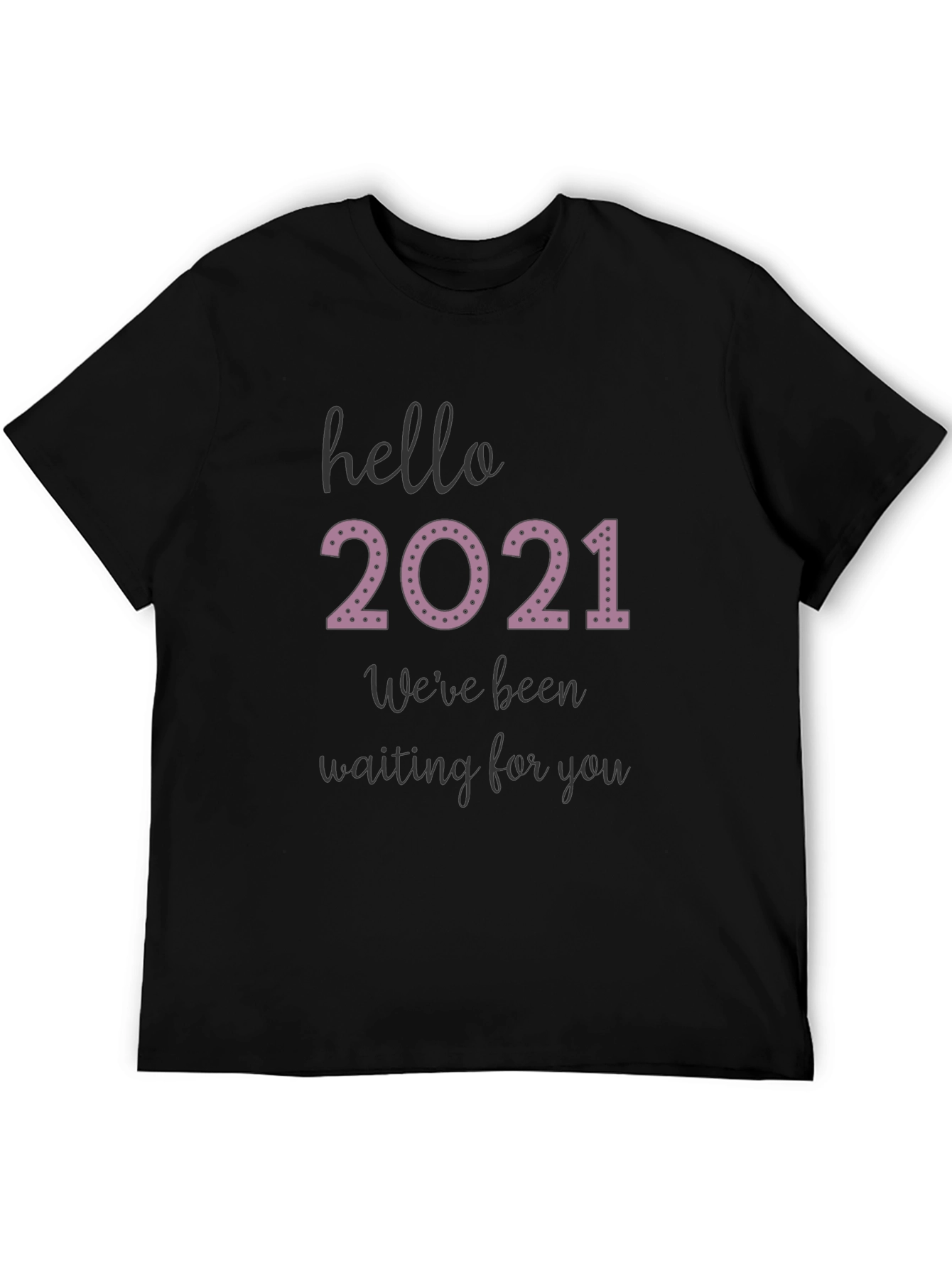 Black Hello 2021 Tee - Comfy Black Graphic T-Shirt view 5
