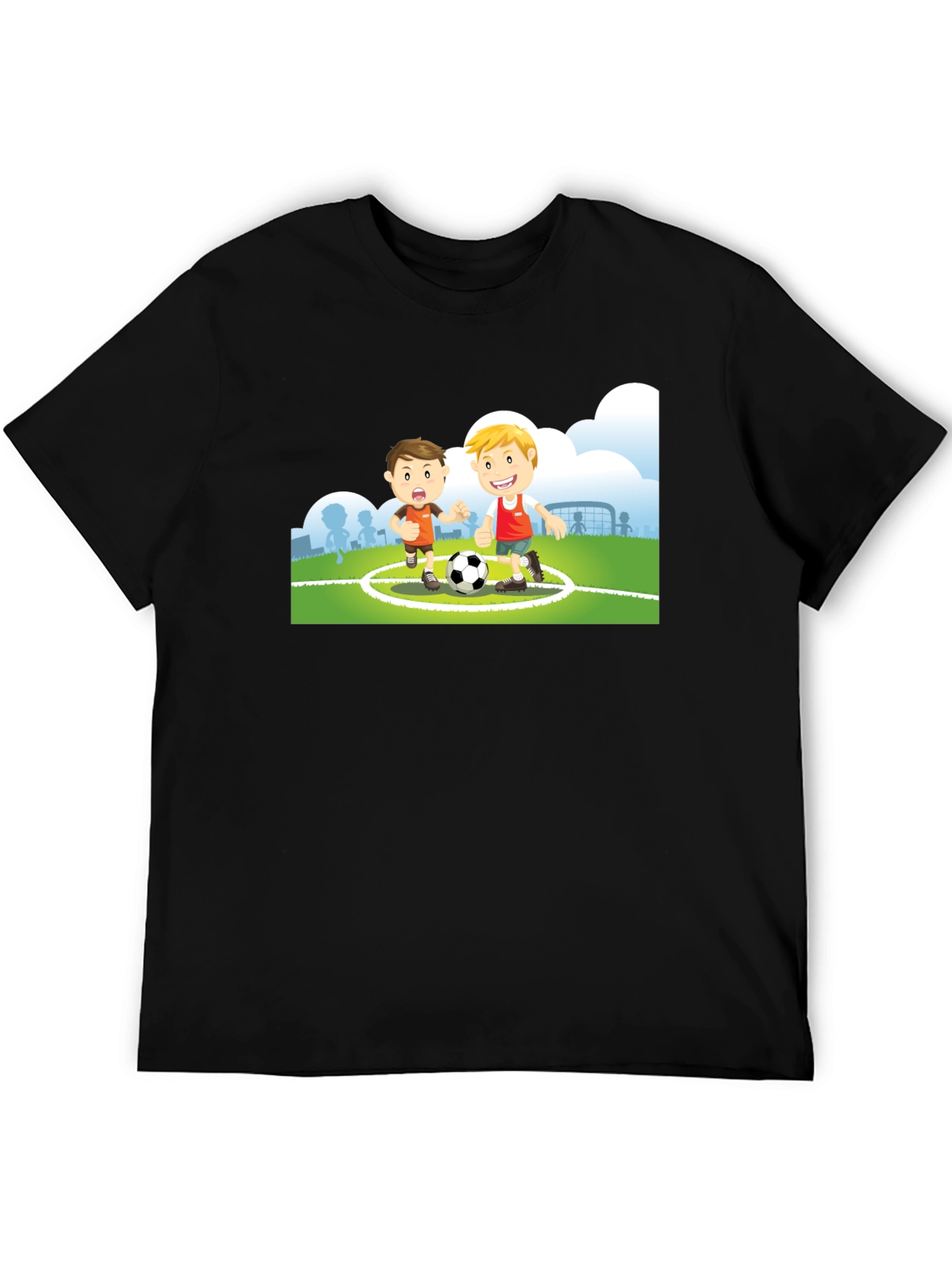 Black Cartoon Soccer Player Black T-Shirt view 5