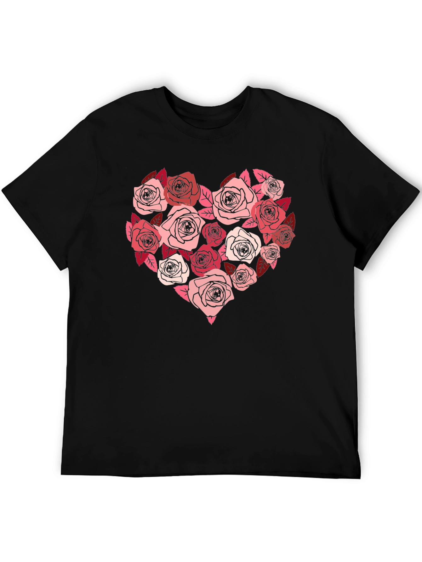 Black Floral Heart Graphic Tee - Black Casual T-Shirt view 5