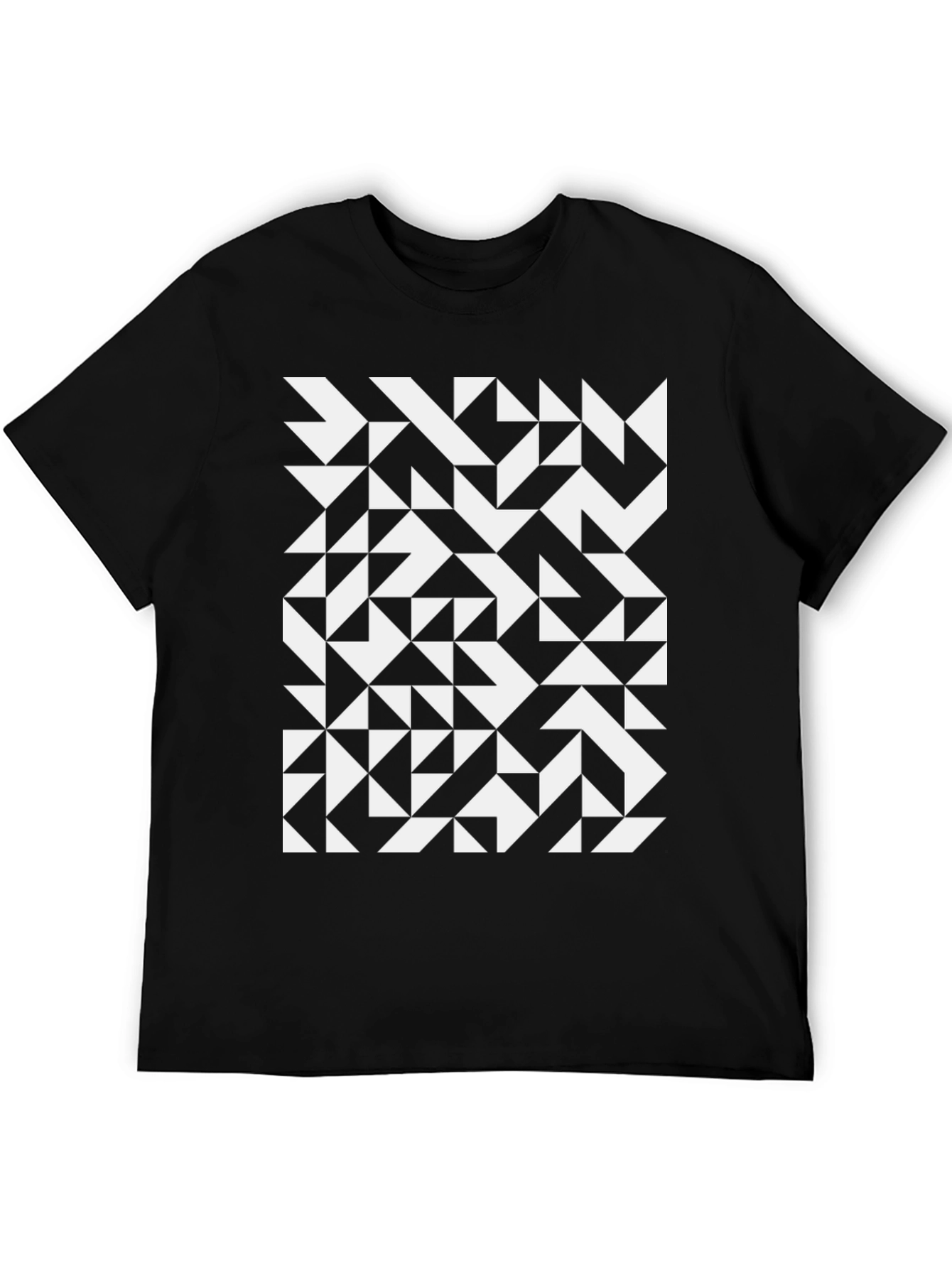 Black Geometric Triangle Pattern Black T-Shirt view 5