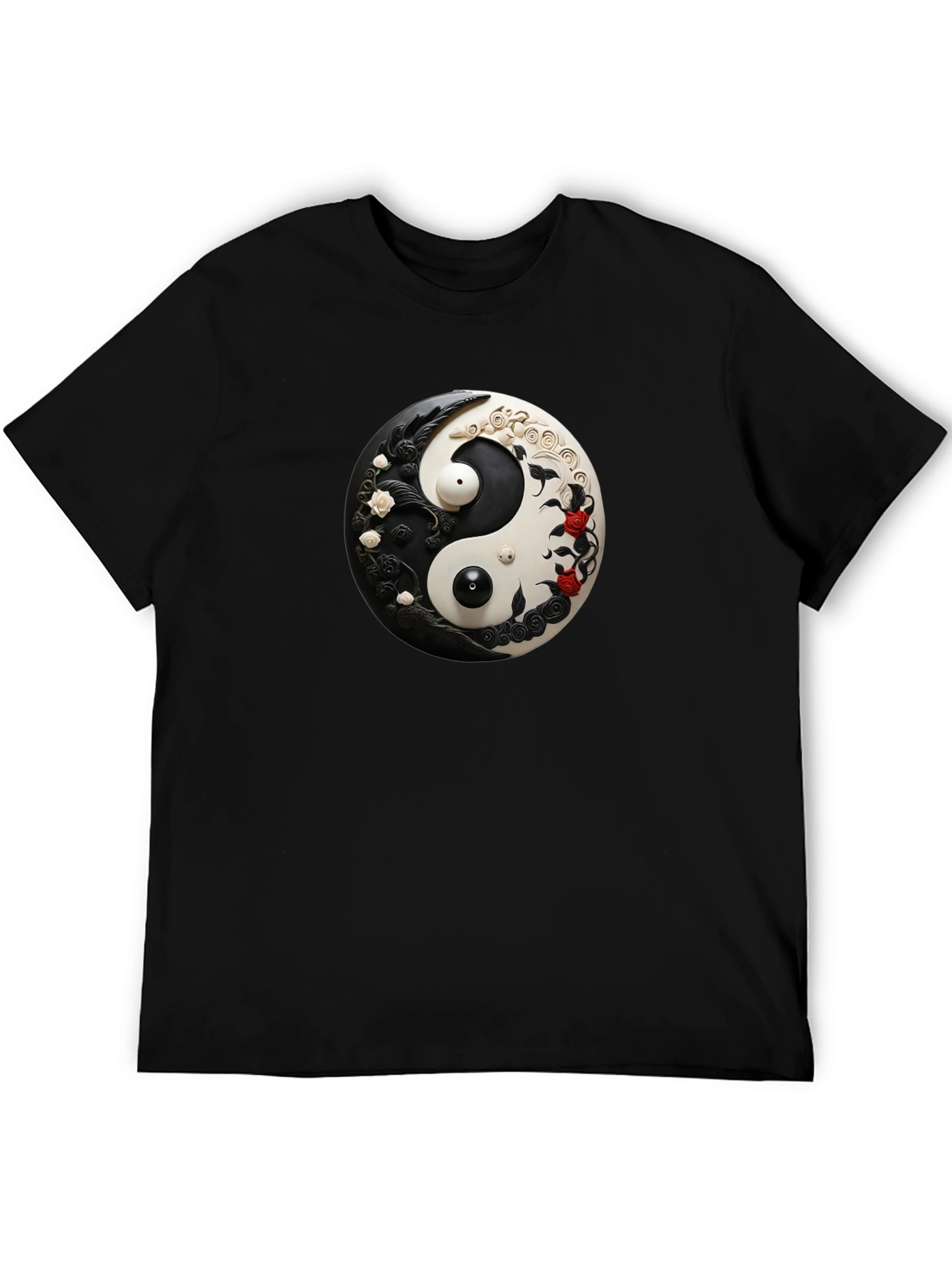 Black Yin Yang Floral Graphic Black T-Shirt view 5