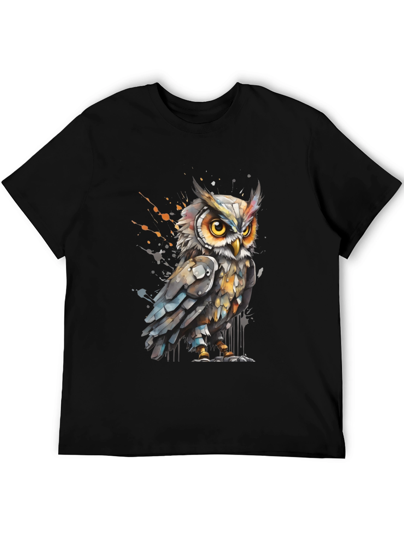 Black Artistic Owl Graphic Tee - Cool Bird T-Shirt view 5