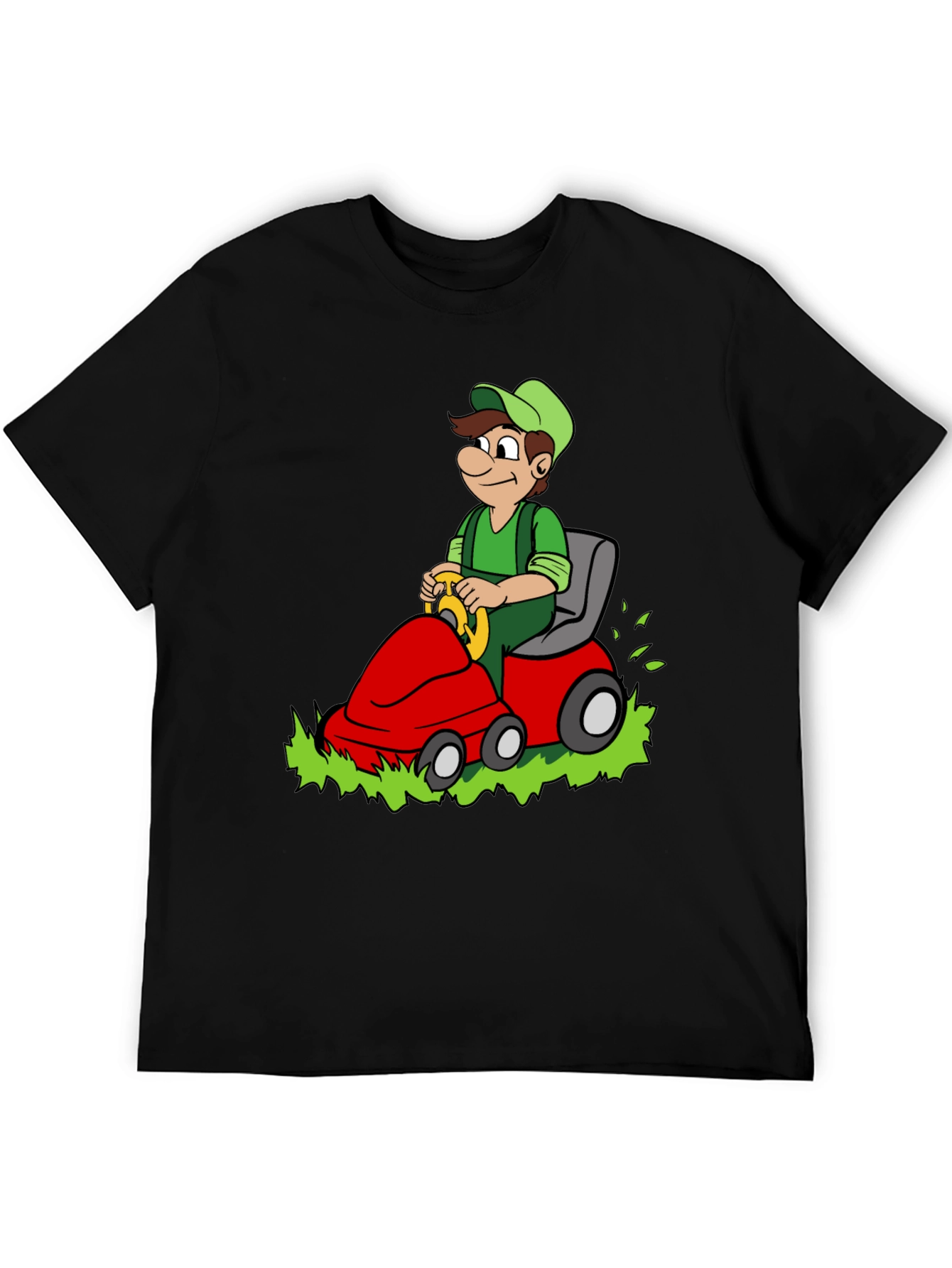 Black Luigi Riding Lawnmower Graphic T-Shirt view 5