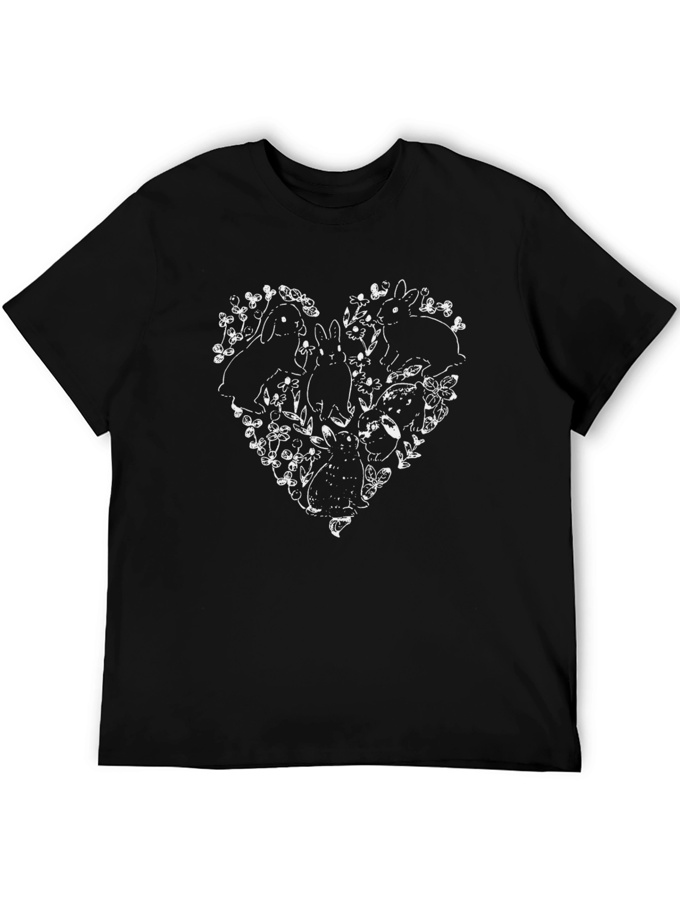 Black Bunny Heart Graphic T-Shirt - Black Cotton Tee view 5