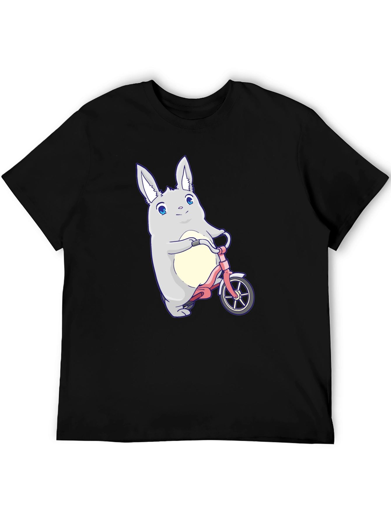 Black Cute Bunny on Bike Graphic T-Shirt view 5