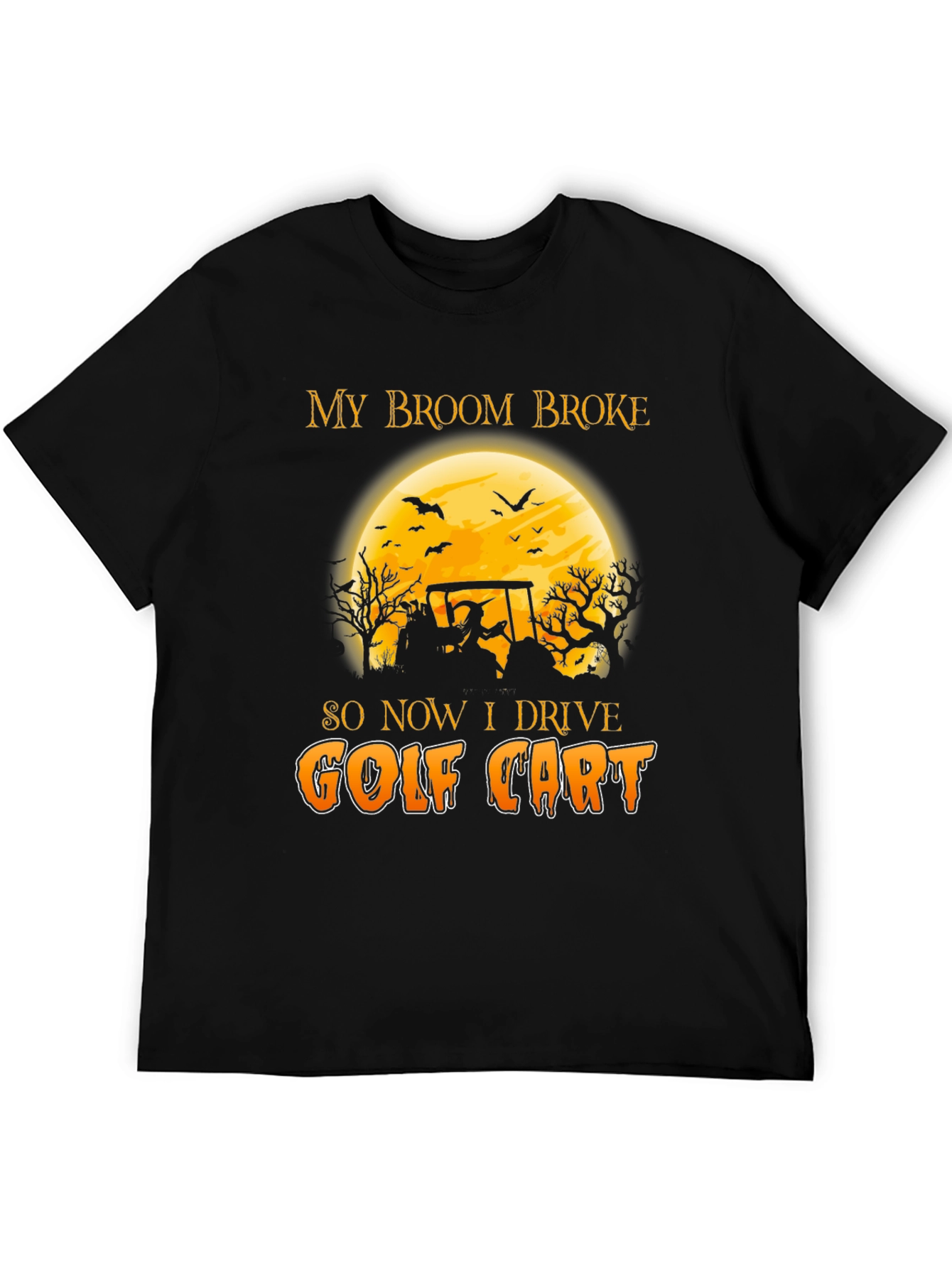 Black Halloween Witch Golf Cart T-Shirt - Funny Fall Tee view 5