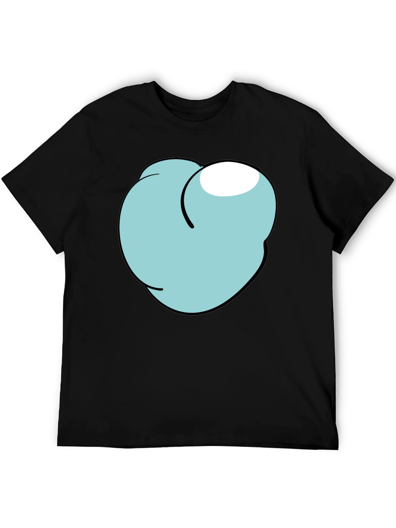 Black Cartoon Peach Graphic Tee - Funny Men's Black T-Shirt view 5