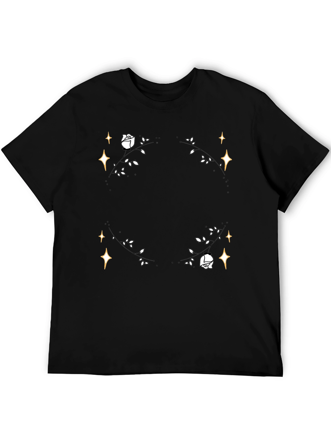 Black Floral Star T-Shirt - Black Cotton Graphic Tee view 5