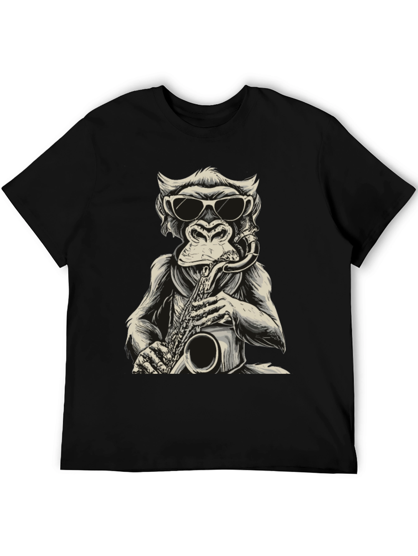 Black Cool Monkey Saxophone Player Graphic T-Shirt view 5