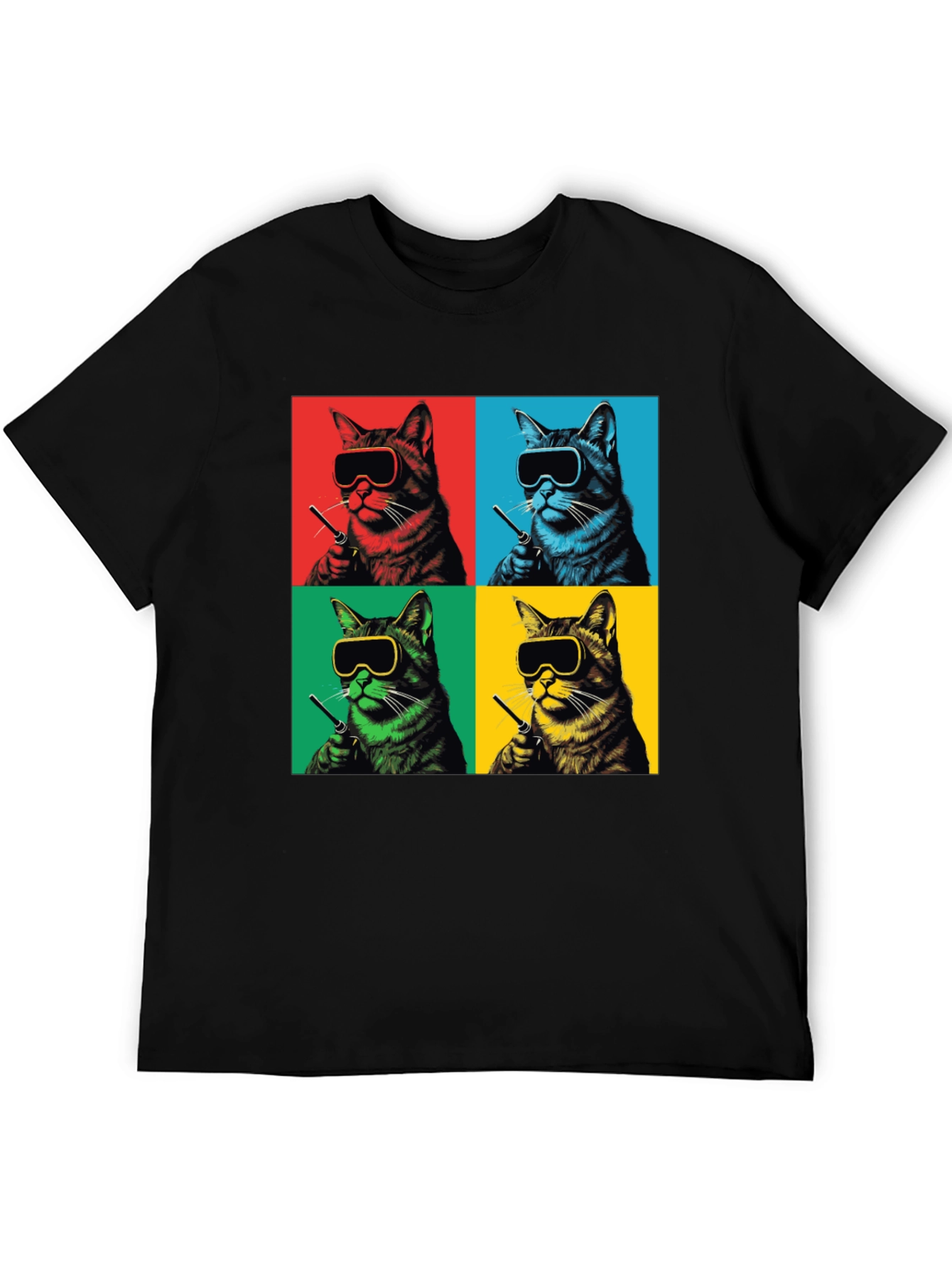 Black Pop Art Cat T-Shirt - Quirky Feline Style view 5