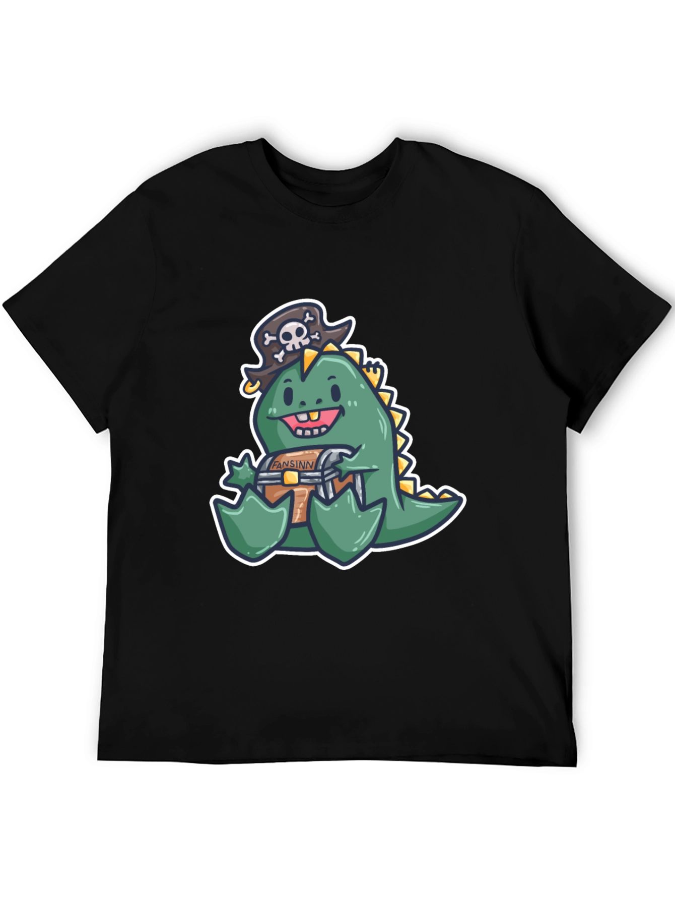 Black Dino Pirate Treasure Chest T-Shirt view 5