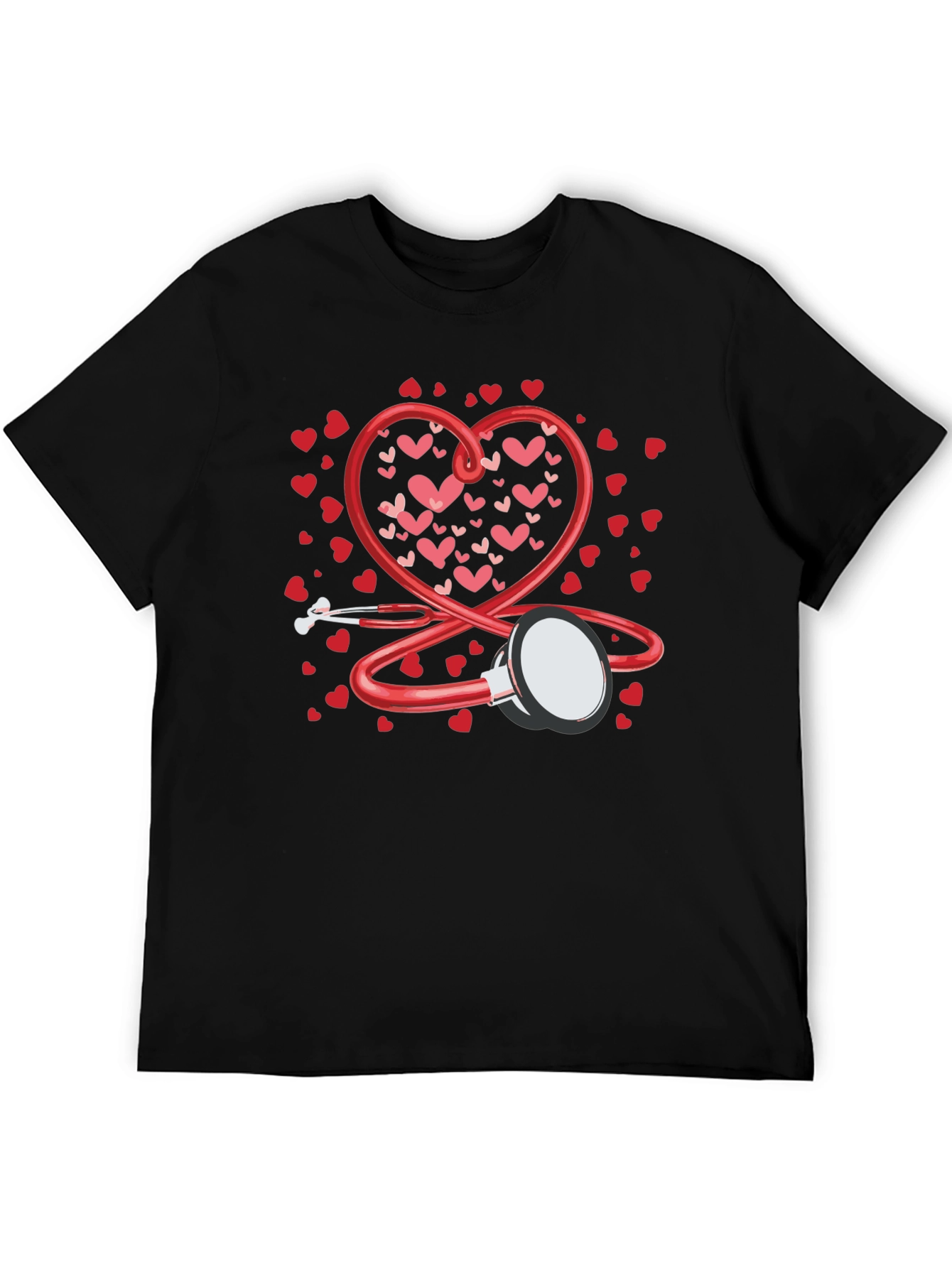 Black Heart Stethoscope Valentine's Day Black T-Shirt view 5