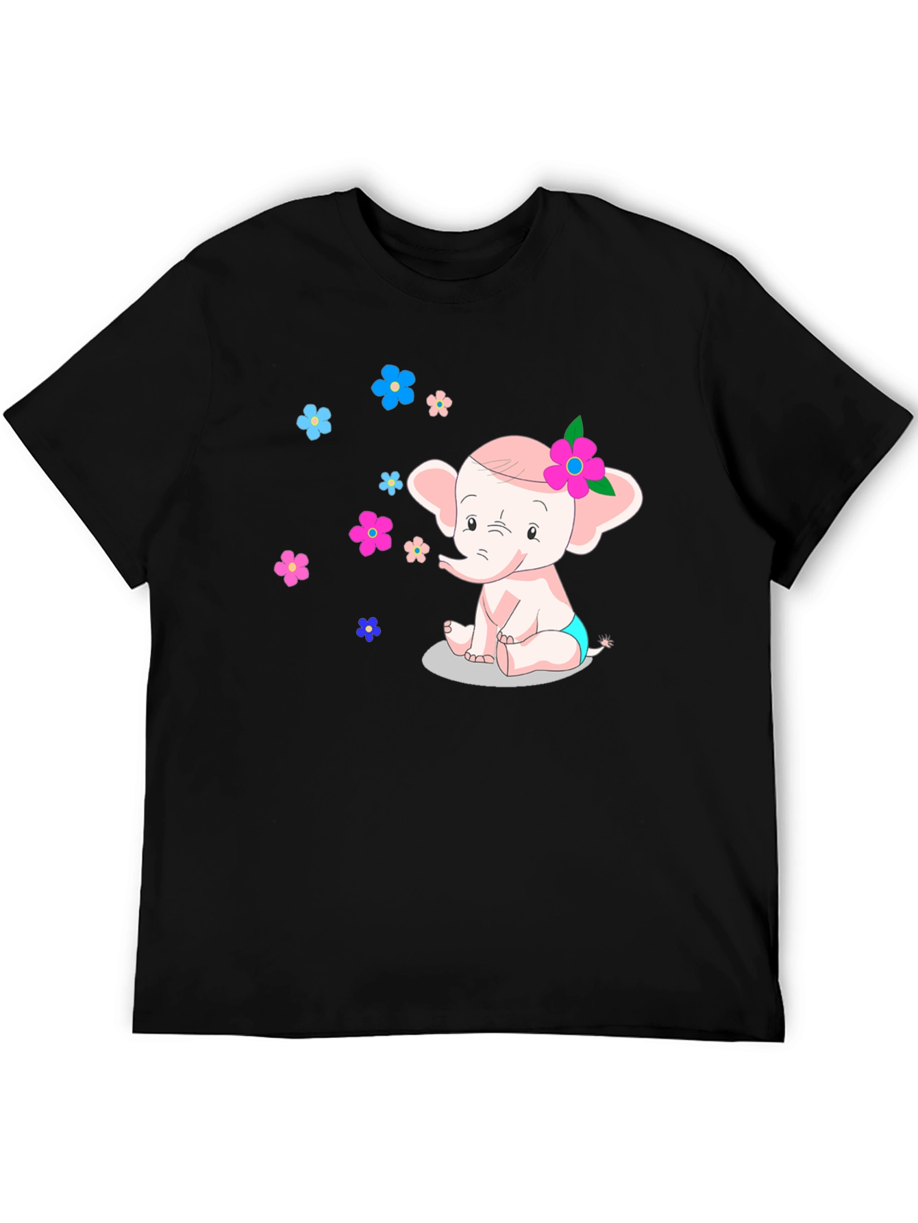 Black Cute Cartoon Elephant Graphic Tee view 5