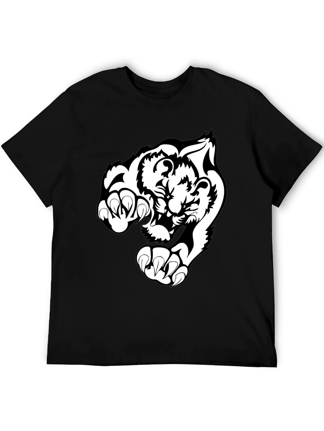 Black Black T-Shirt with White Tiger Graphic view 5