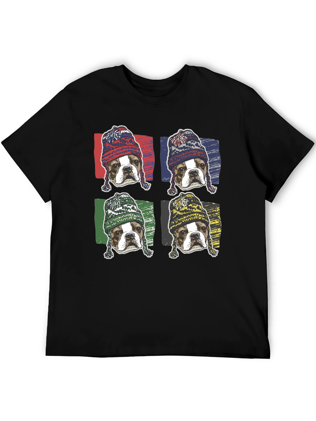 Black Dog in Hats Graphic Tee - Trendy Pop Art Style view 5