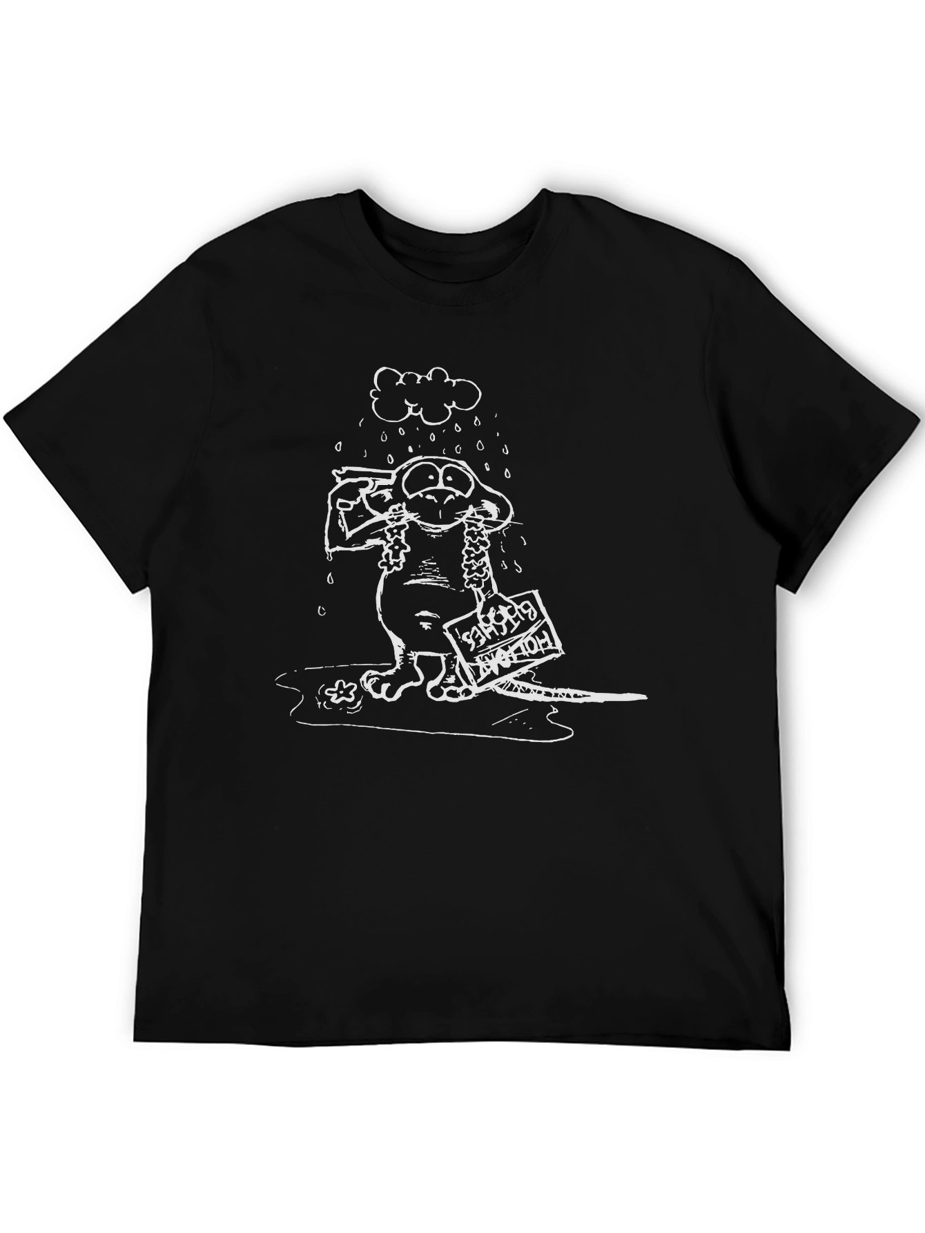Black Humorous Cartoon Graphic Black T-Shirt view 5