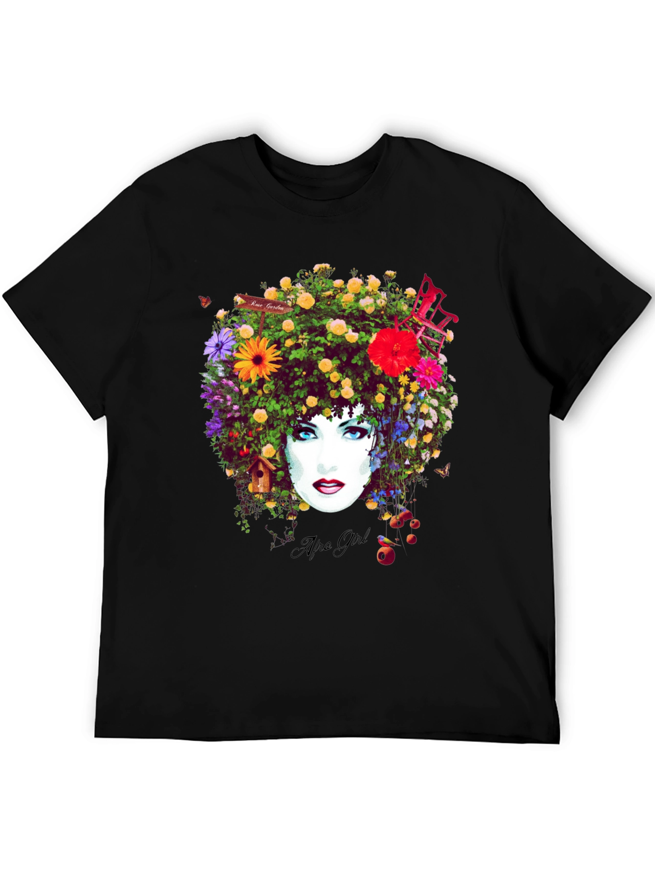 Black Floral Afro Girl Graphic Tee - Unique Design view 5