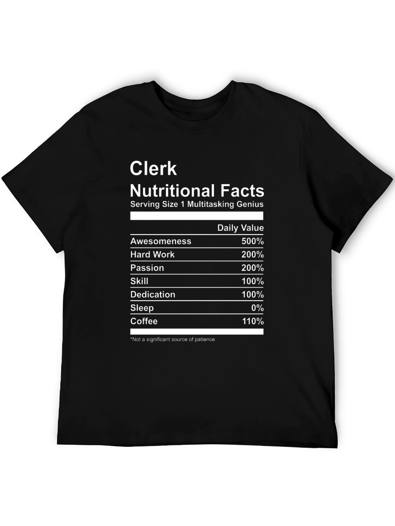 Black Clerk Nutritional Facts T-Shirt - Multitasking Genius view 5
