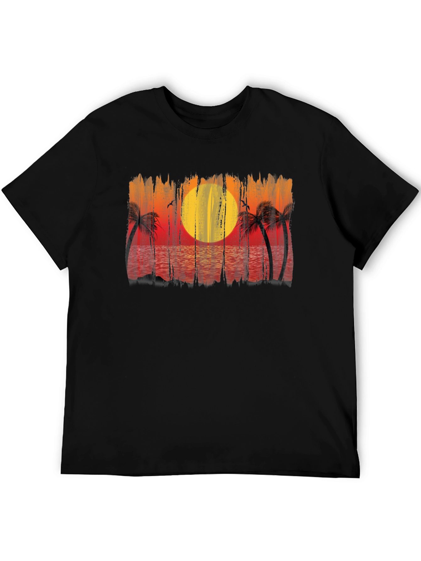 Black Sunset Palm Tree Graphic Black T-Shirt view 5