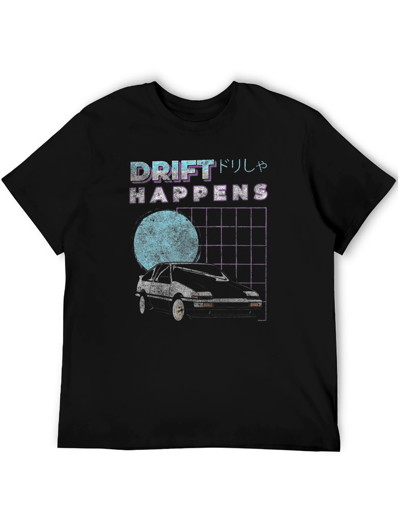 Black Drift Happens Graphic Tee - Retro Car Design view 5