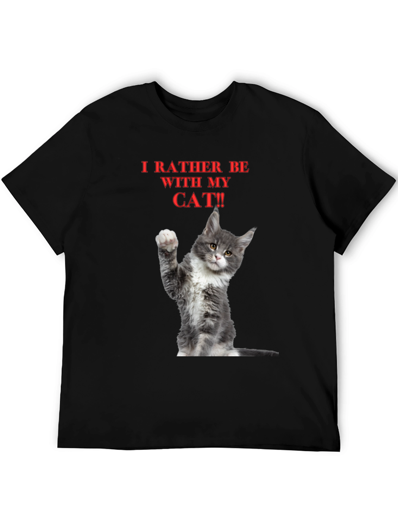 Black Funny "I'd Rather Be With My Cat" Graphic Tee view 5